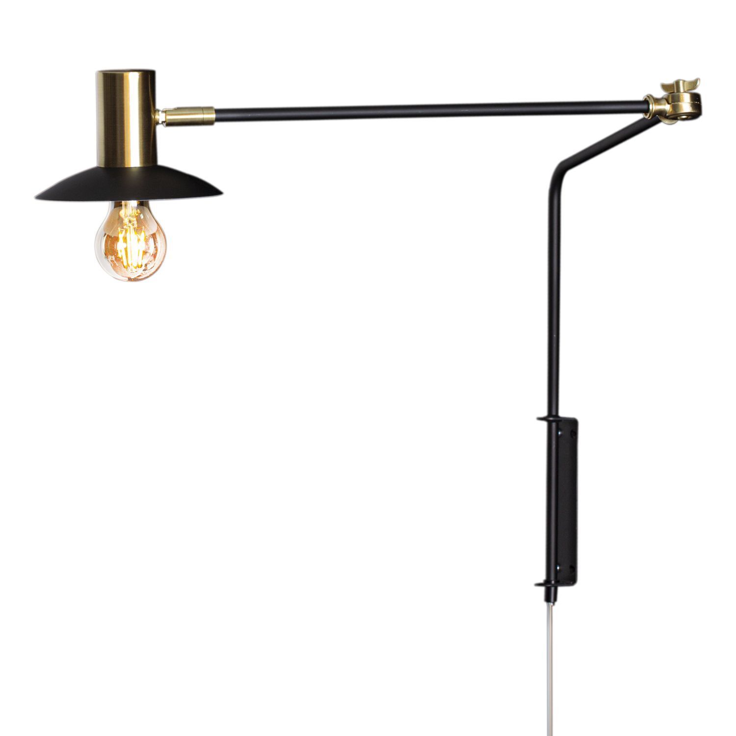 Wandlampe mit Kabel und Stecker Metall E27 Schwenkarm Wandleuchte, Arbeitsleuchte, Schwarz, Metall, Glühbirne
