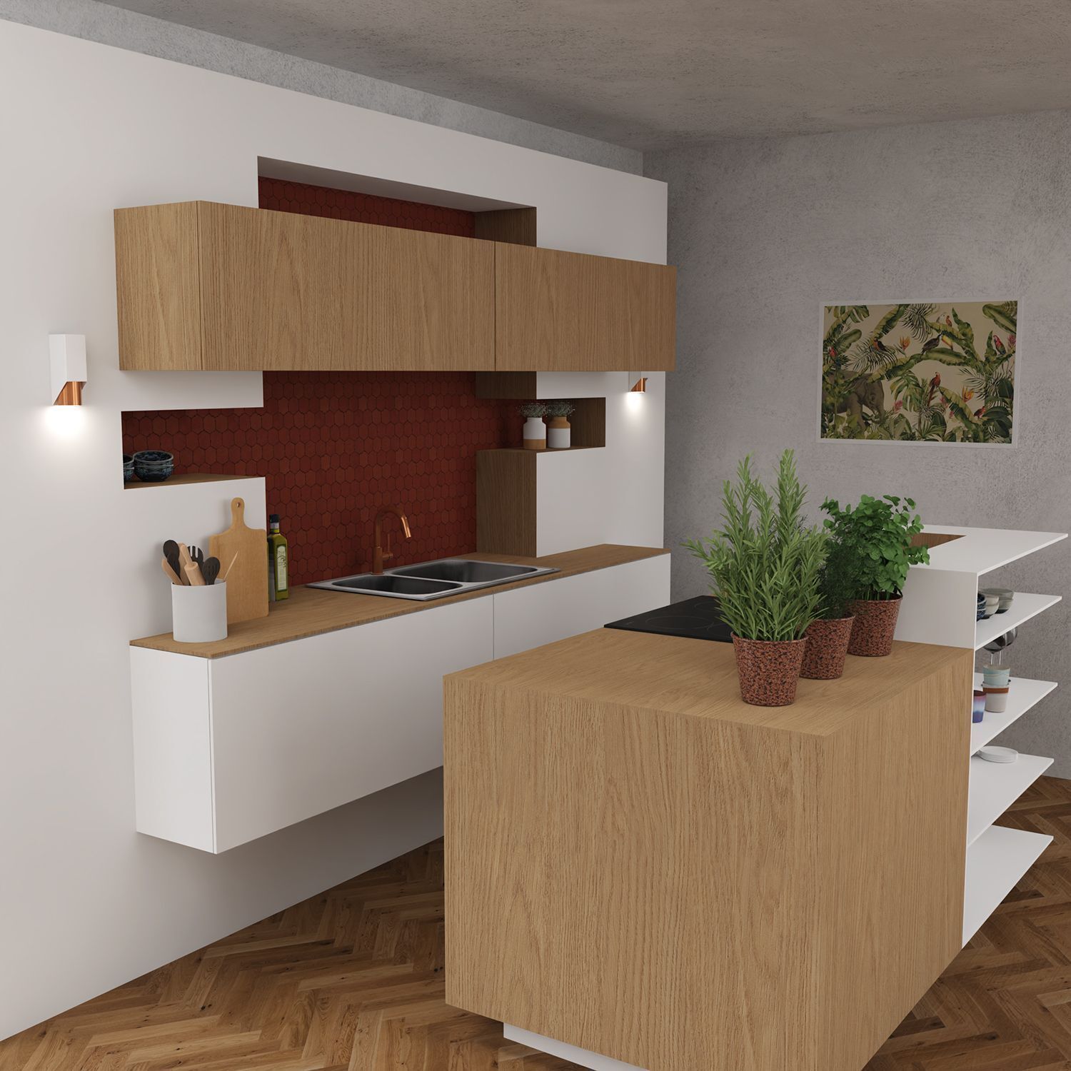 Applique Métal Blanc Cuivre L:6 cm élégamment accentué Drinnen, Innenarchitektur, Ecke, Küche, Holz