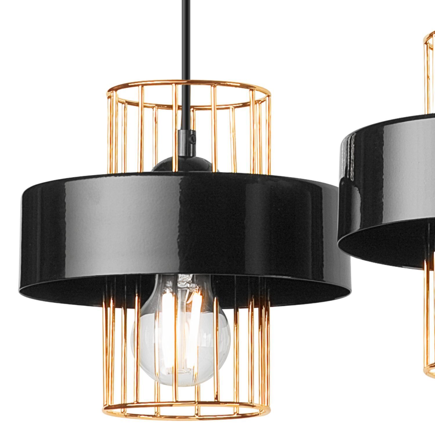 Hängelampe Schwarz Gold 3-flammig E27 B: 60 cm Metall