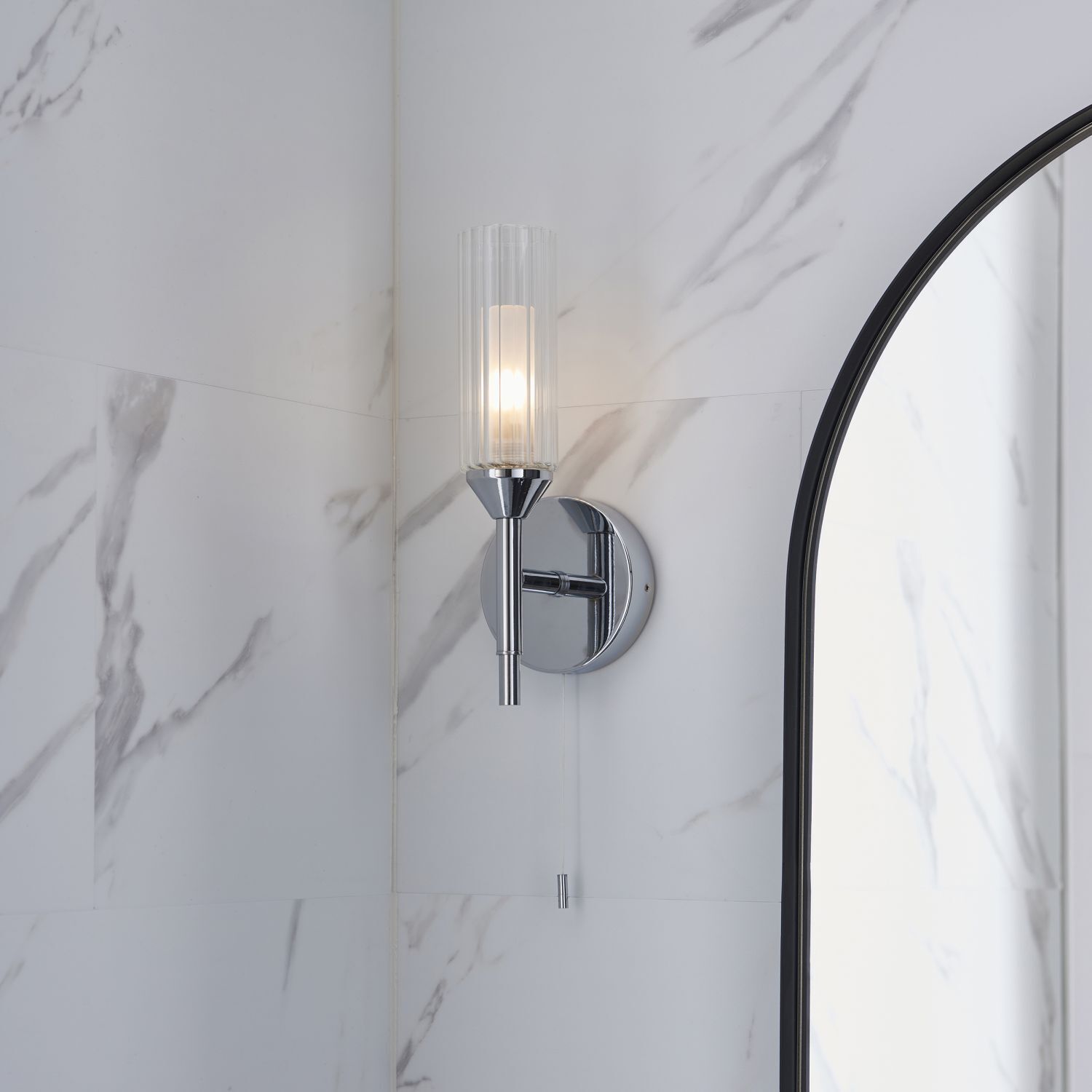 Applique murale avec interrupteur IP44 chrome blanc verre métal salle de bain G9