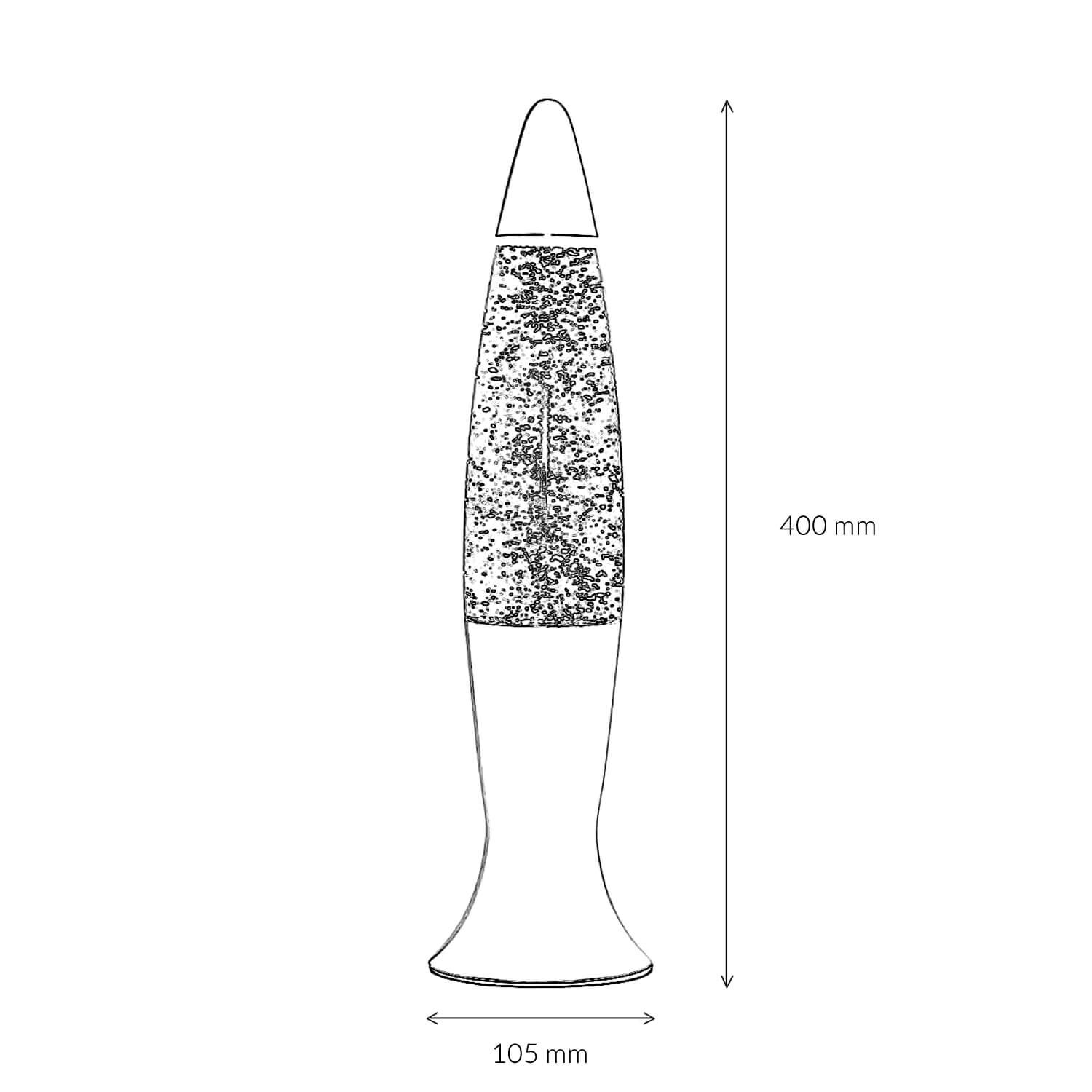Lava-Lampe, Glitzer, Transparente Basis, Glas, 400 mm Höhe