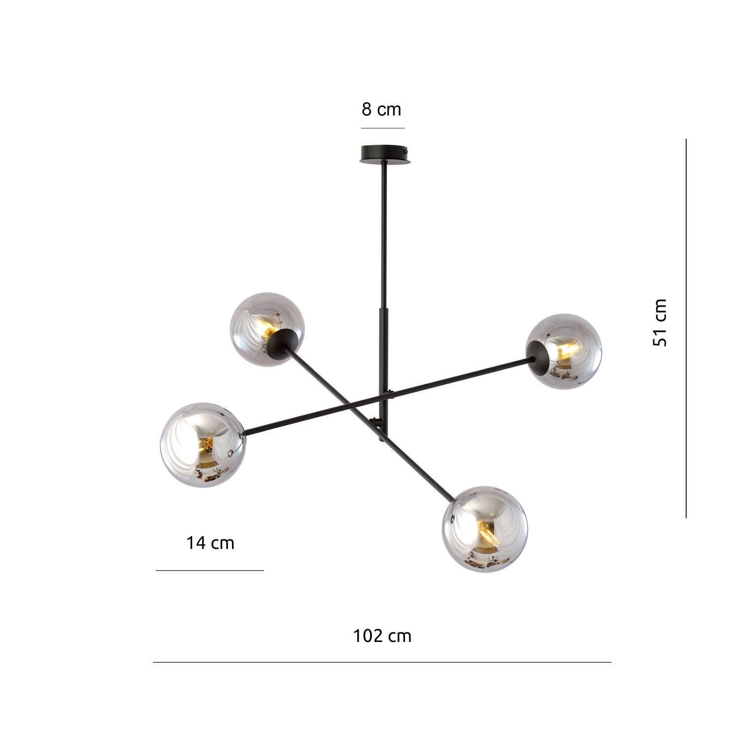 Deckenlampe schwenkbar L: 102 cm E14 4-flammig Kugelschirm Leuchter, Lampe