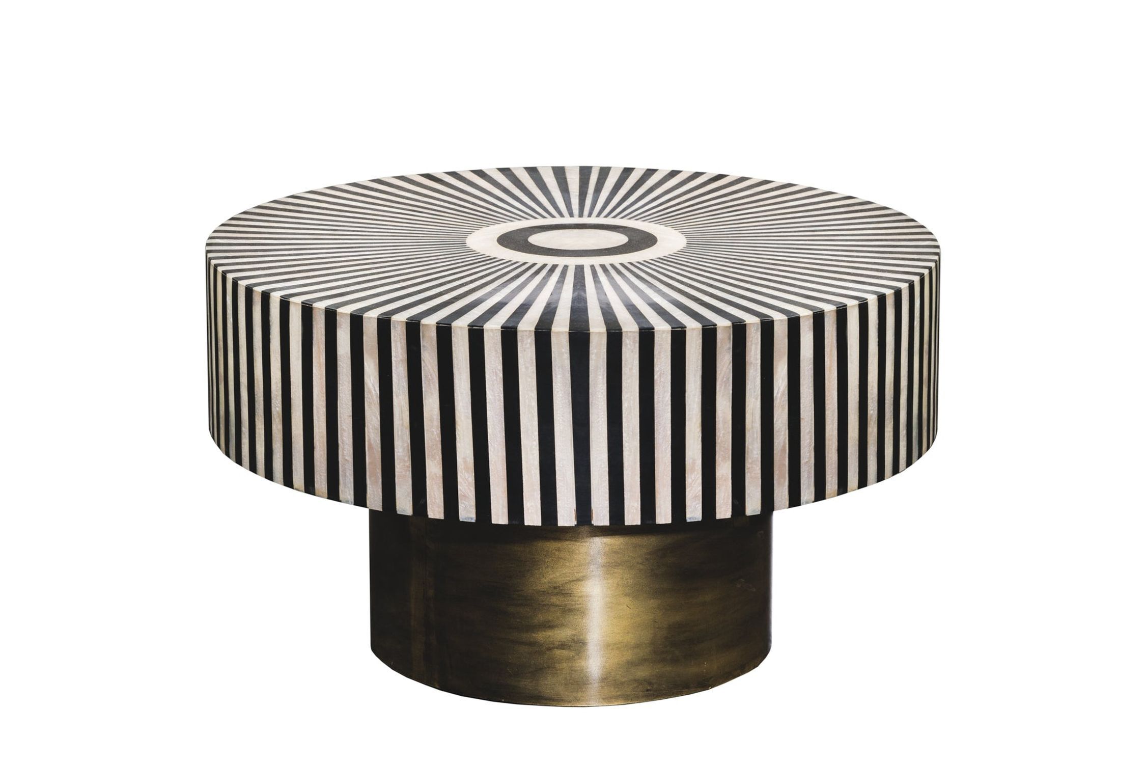 Table basse en marqueterie noire or blanc Ø 60 cm artisanale Moebel, Tabelle