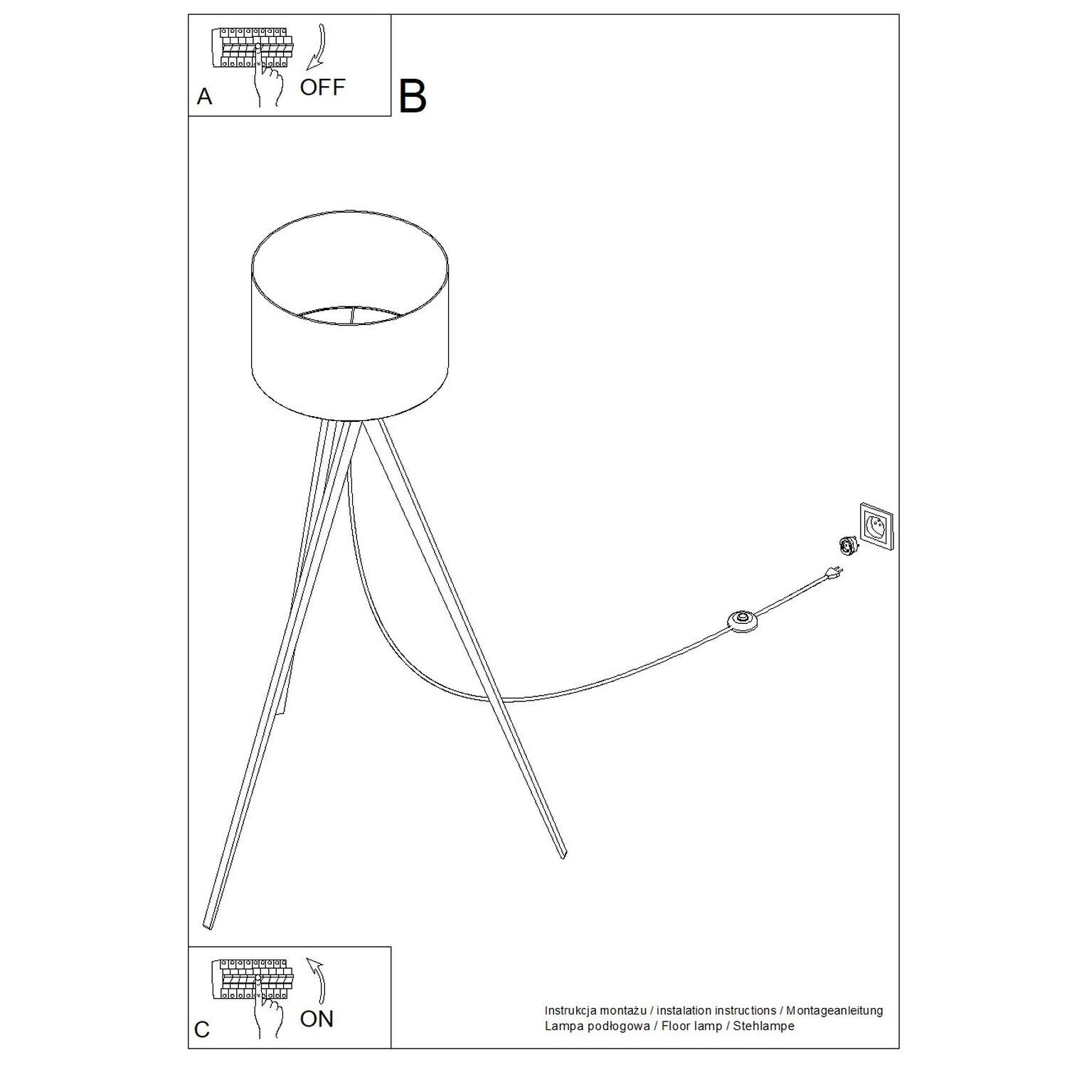 Dreibein Stehlampe Holz Stoff Beige E27 H:140 cm Stativ