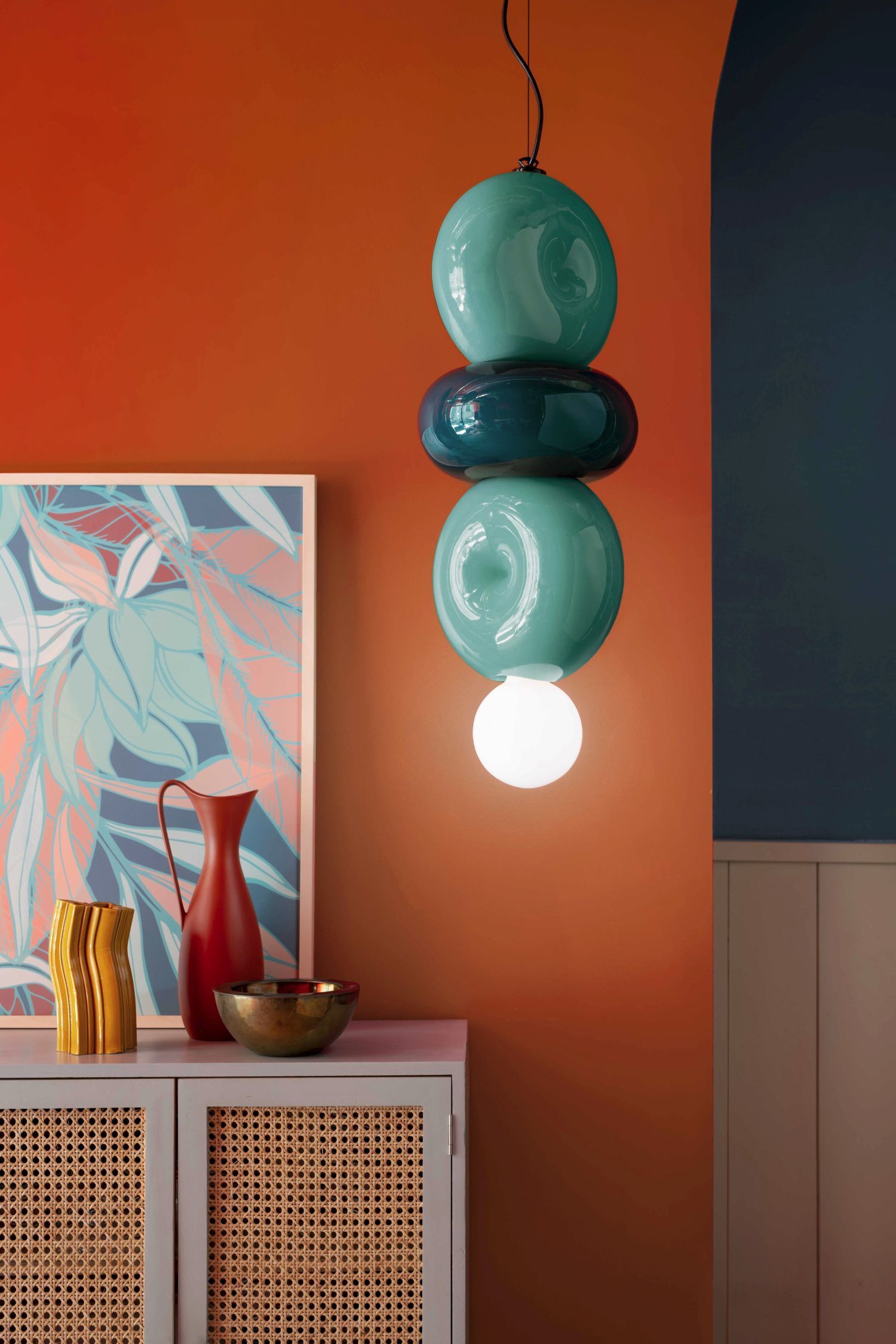 Pendelleuchte Keramik Türkis Petrol E27 Retro MICHELE Lampe, Kunst, Kunsthandwerk