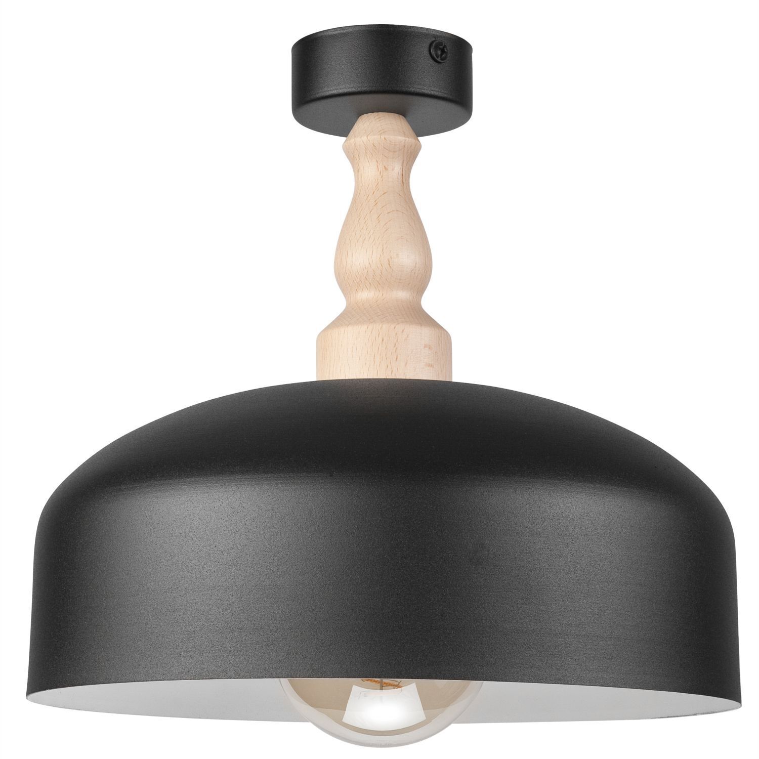 Deckenlampe Schwarz Metall Holz E27 Ø 30 cm Skandinavisch