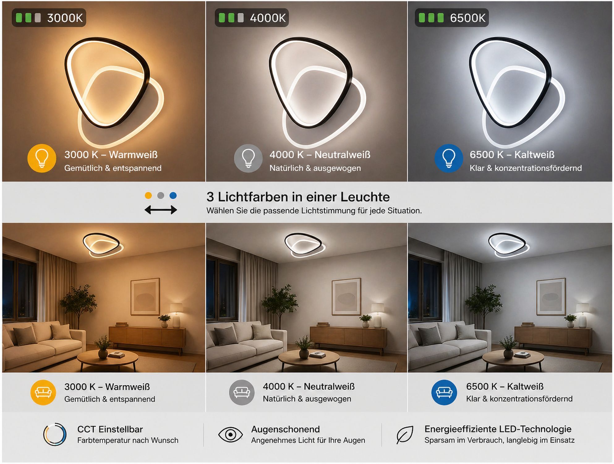 b33cd9b24f4b44ca9d470d3bcf2a9254 Leuchte, Wandleuchte, LED, Dreieckschnur, 3 Farben