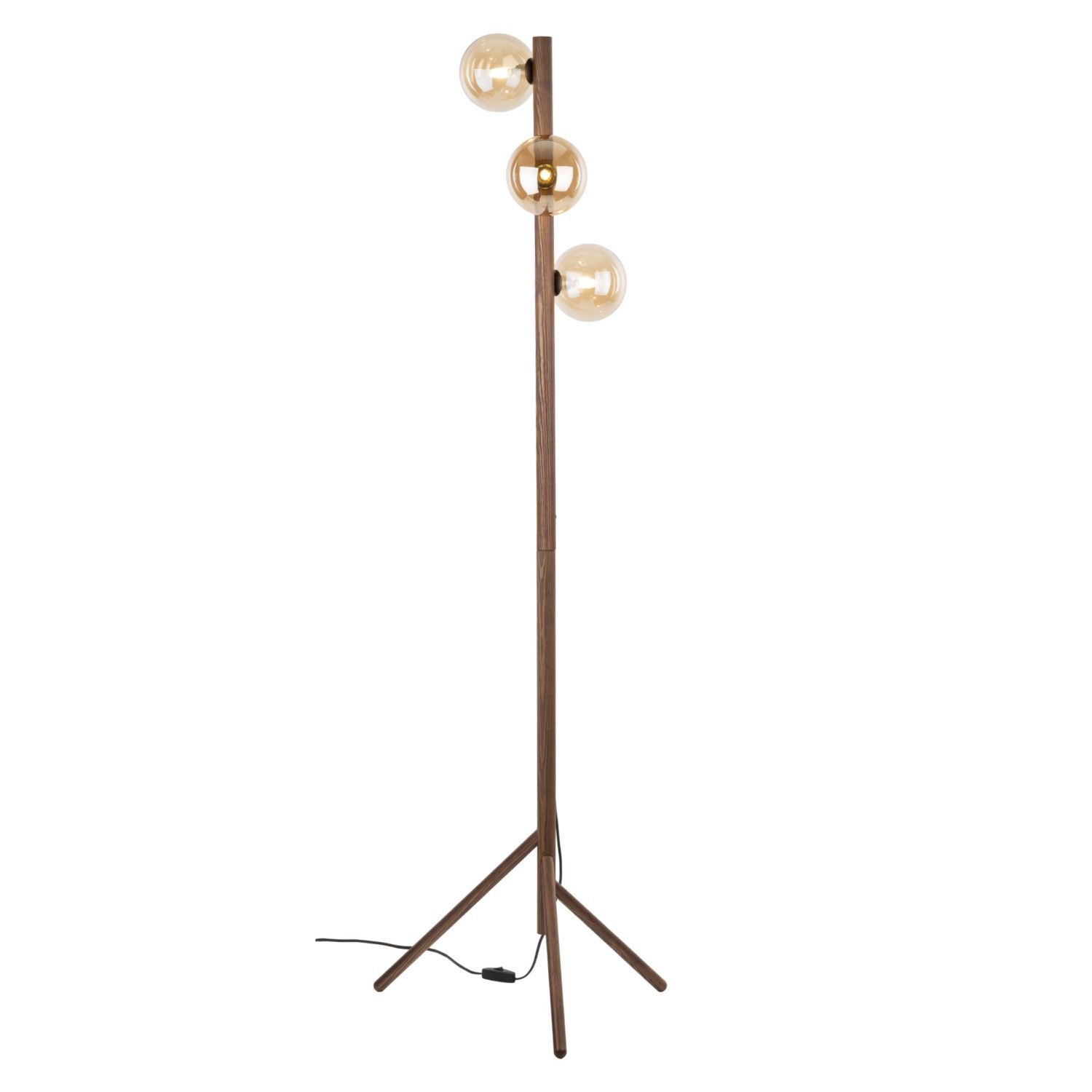 fußbodenlampe, Holzlampe, Dreibeinfuß, Globus-Glühbirnen, Glas-Glühbirnen