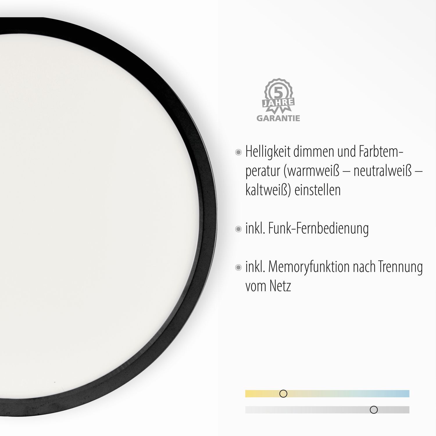 Lampe de plafonnier LED noire à intensité variable Ø40 cm Télécommande