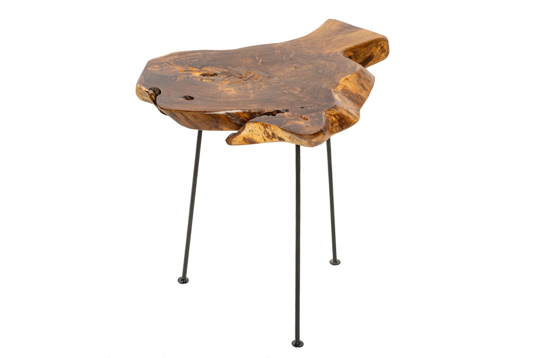 Table d'appoint teck métal 40x45 cm Rondelle d'arbre