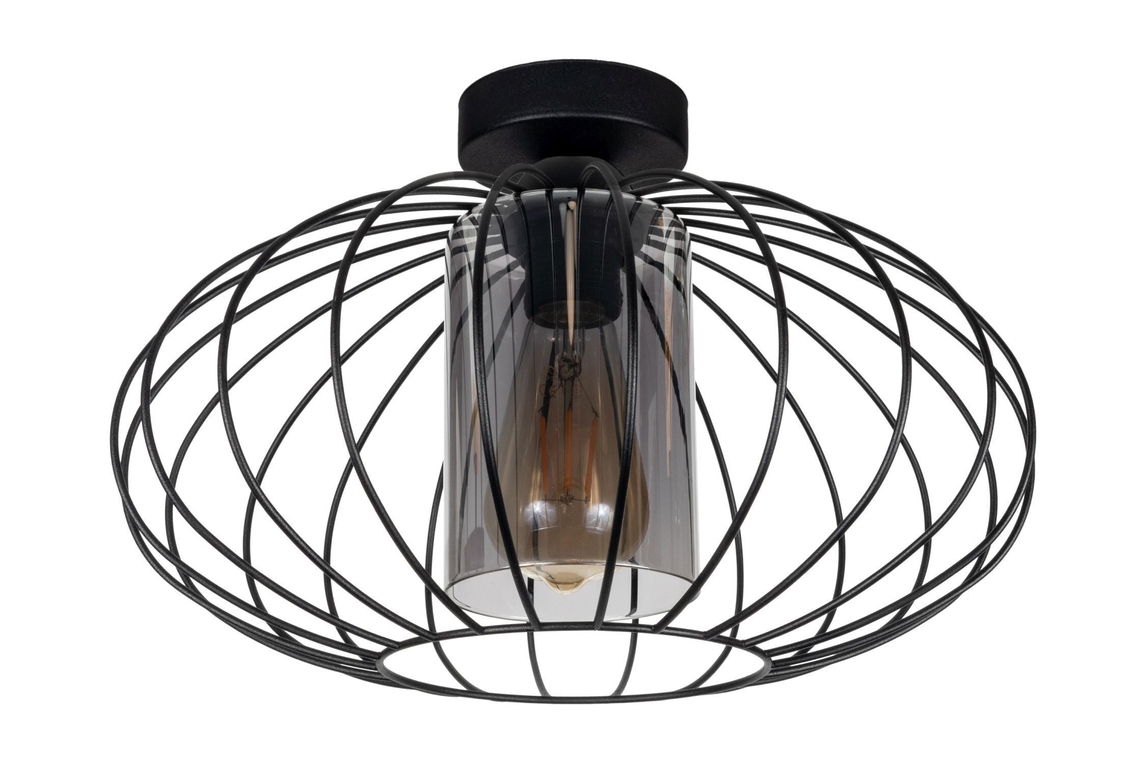 Runde Deckenleuchte E27 Ø34 cm Schwarz blendarm Retro de, Lampe, Kronleuchter, Metallkonstruktion, Schwarz