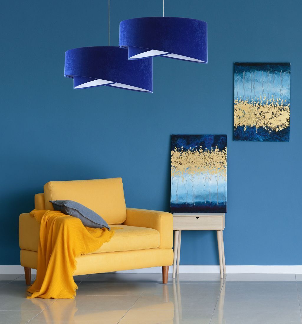 Lampe à suspendre ronde Ø 50 cm E27 Blanc Bleu cobalt rond
