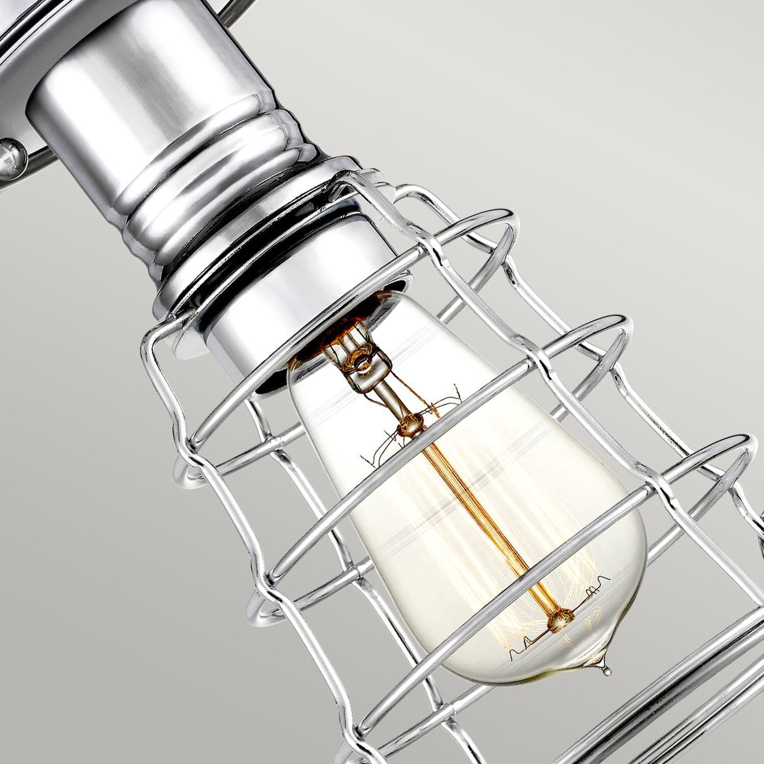 Deckenlampe klein Metall Ø 14,5 cm in Chrom poliert Vintage Glühbirne, Edison-Glühbirne, Lampenkorb, Metallfassung, Nordic/Industrie-Design