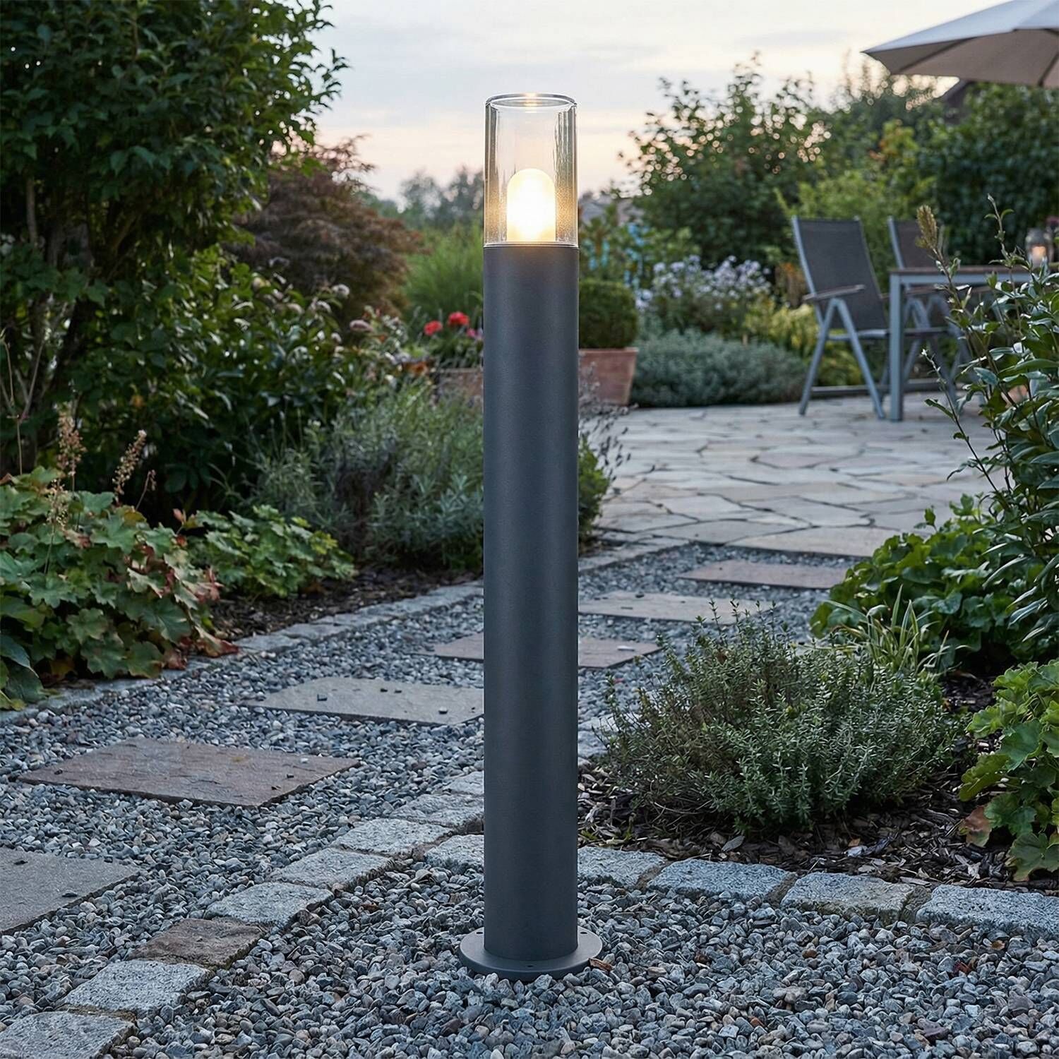 Pollerleuchte 80 cm IP44 E27 Anthrazit Edelstahl Lichterpfosten, Gartenleuchte, Außenbeleuchtung, Standleuchte, Bodenmontage