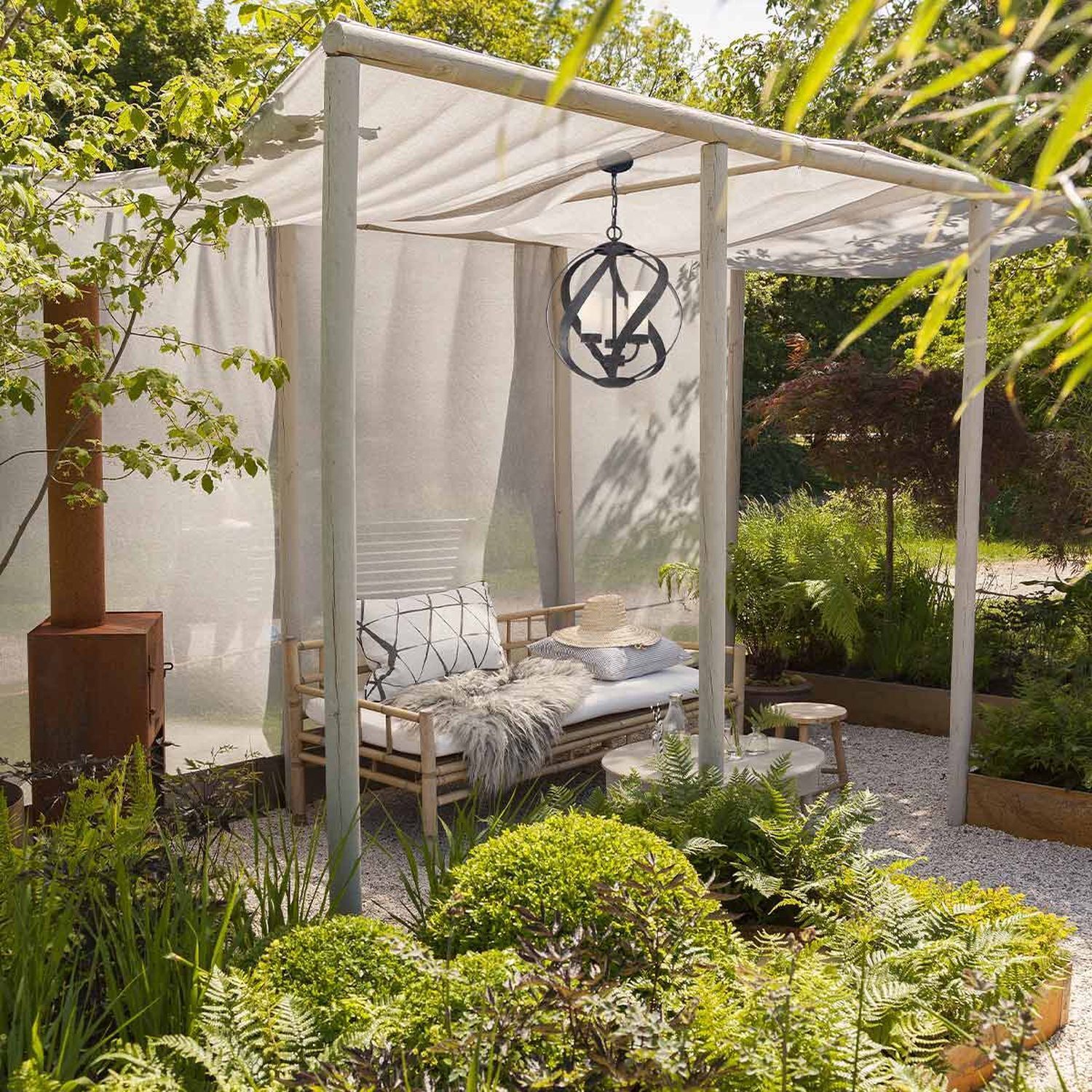 Pendelleuchte außen Metall Glas 3x E14 IP44 Ø 41 cm Moebel, Bett, Schlafzimmer, Drinnen, Bett mit Himmelbett