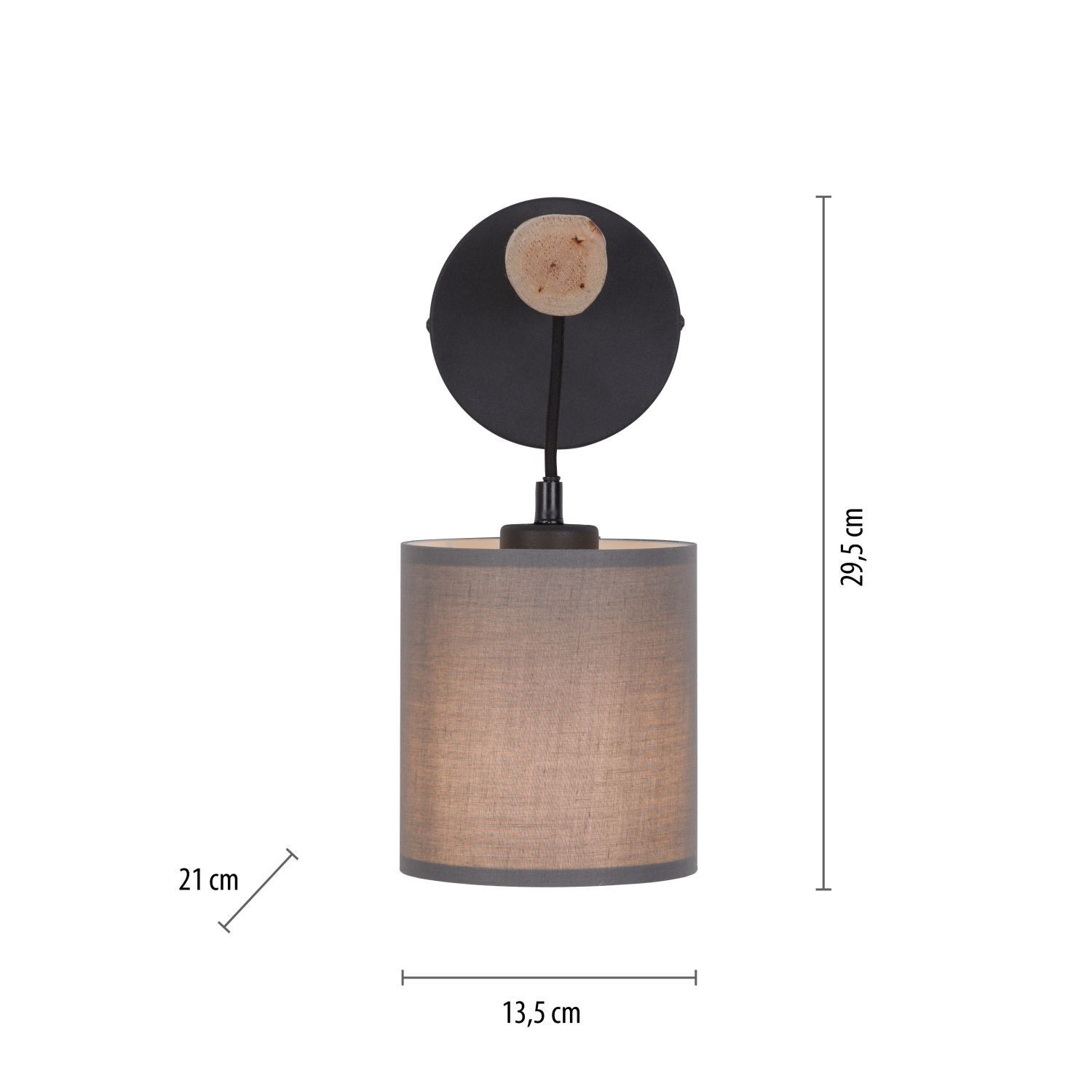 Gemütliche Wandleuchte Stoffschirm Holz H:29,5 cm E27 Lampe