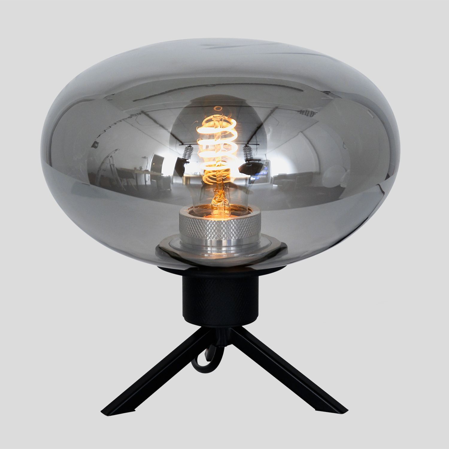 Lampe de table élégante métal verre gris fumé E27 22 cm Lampe de table élégante métal verre gris fumé E27 22 cm