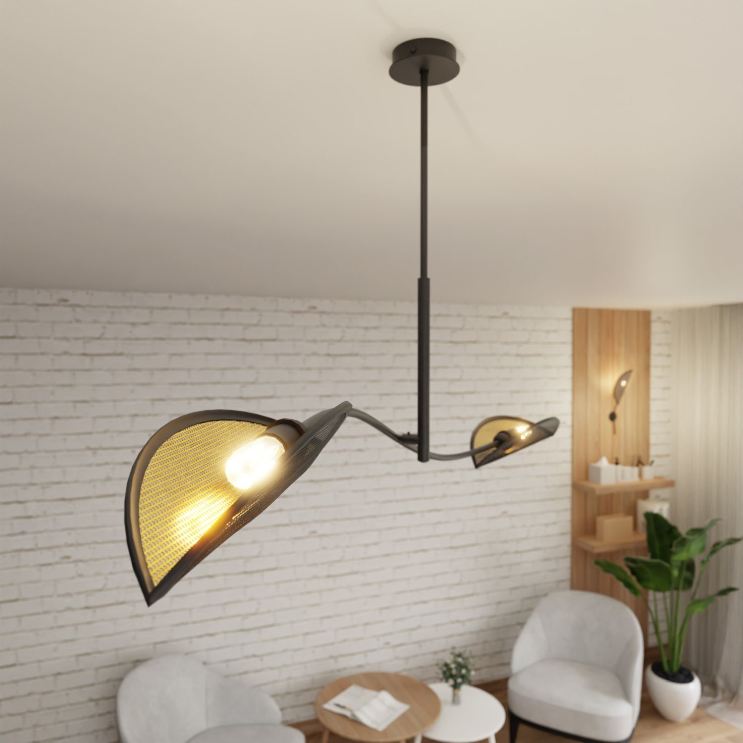 Plafonnier tissu métal 103 cm de long pivotant en noir or