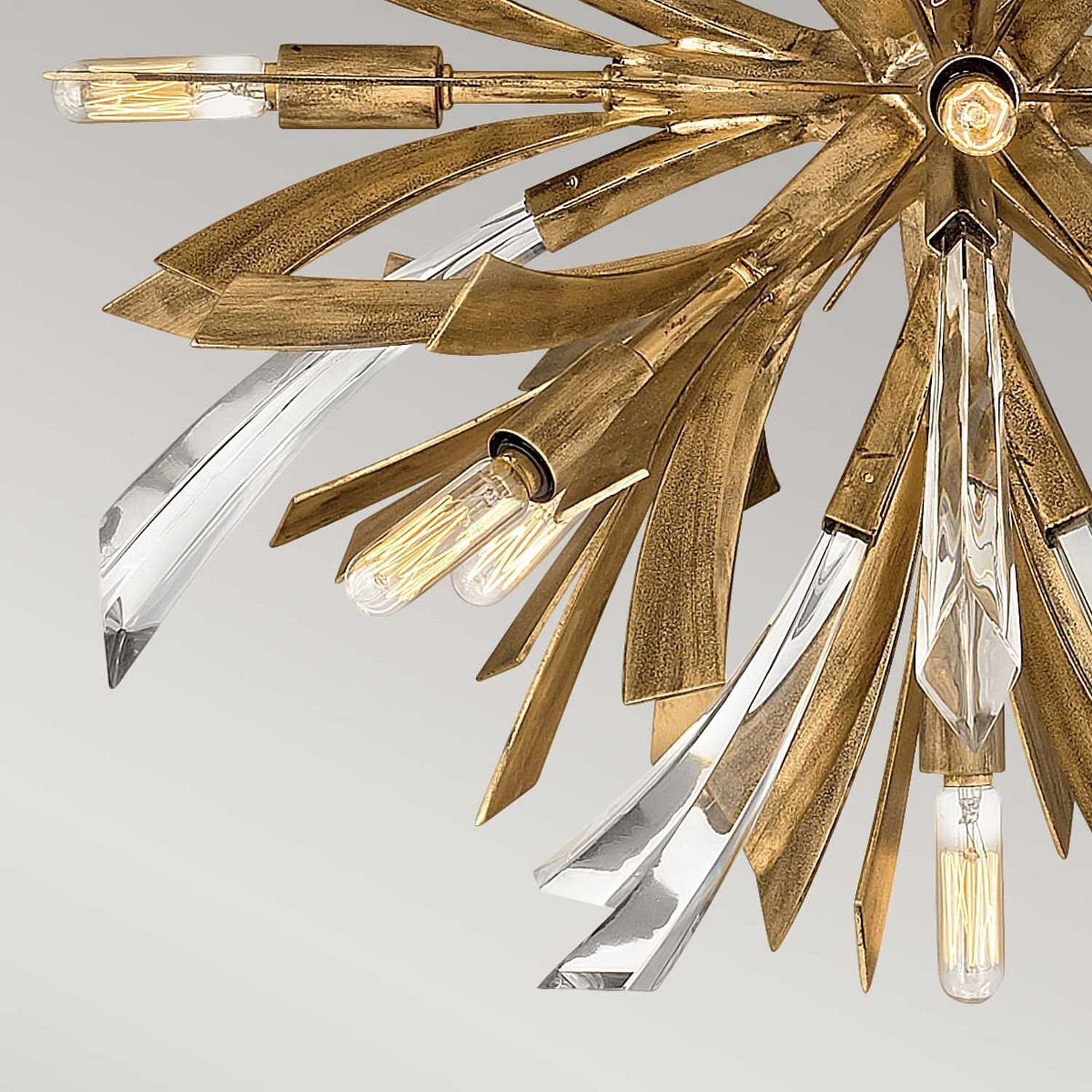 Hängelampe Metall Kristall in Gold brüniert Ø 55,9 cm groß kupferfarben, kristall, lampe, pendelleuchte, metallisch