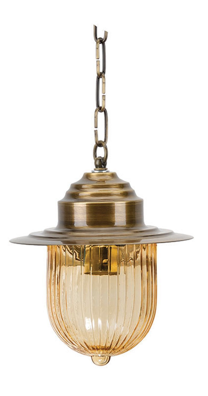 Lampe suspendue laiton verre strié résistant aux intempéries