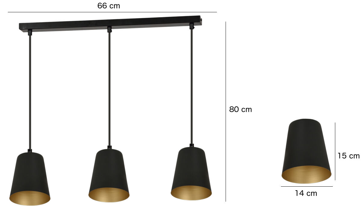 Hängelampe Schwarz Gold 3-flammig höhenverstellbar Lampe, Leuchte, Beleuchtung
