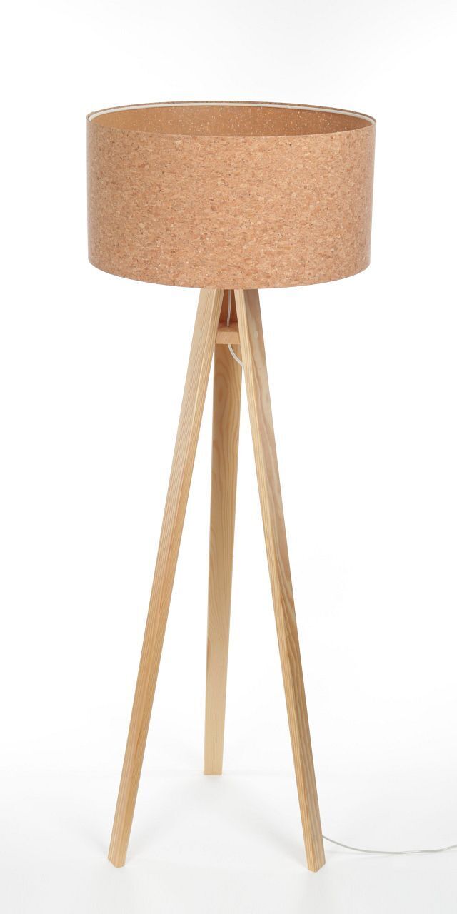 Stehleuchte Wohnzimmer 146 cm Dreibein Holz Kork E27 Lampe, Lampenschirm, Mobiliar