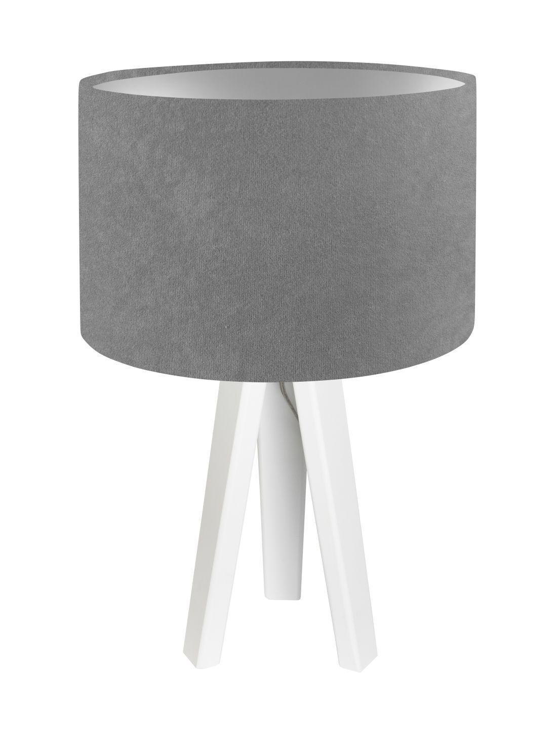 Lampe de table Blanc Gris Argent Bois Tripode 46cm Rétro