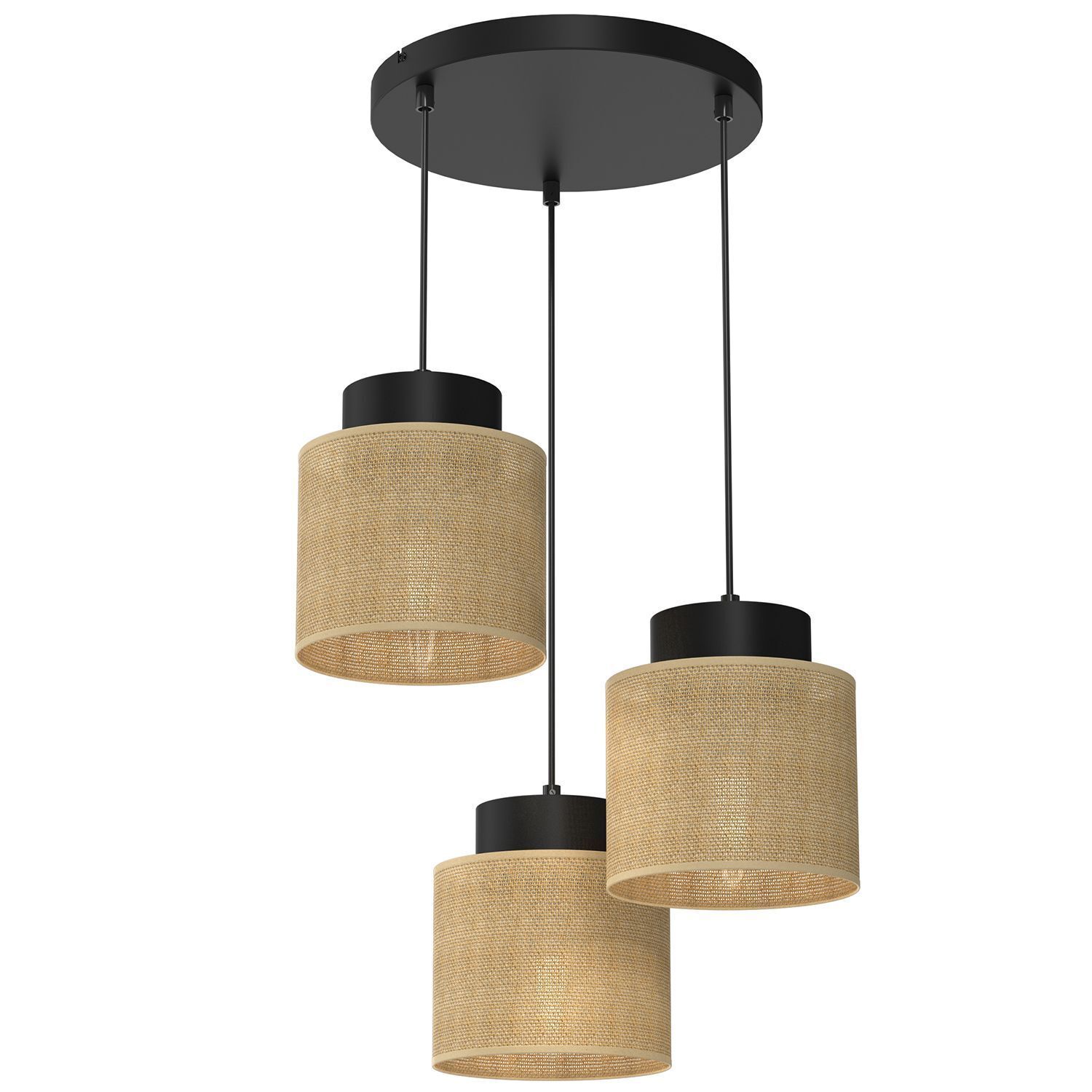 Pendelleuchte Jute Metall Schwarz Natur E27 Ø45 cm rund