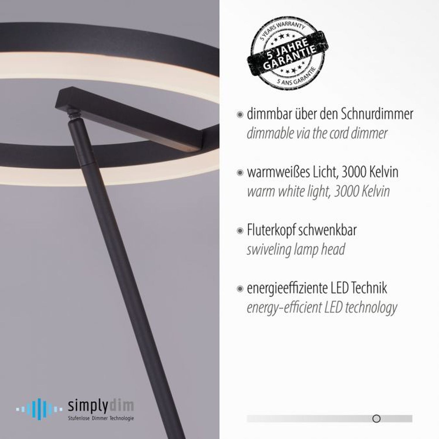 LED Stehlampe Anthrazit dimmbar warmweiß 20 W 215 cm