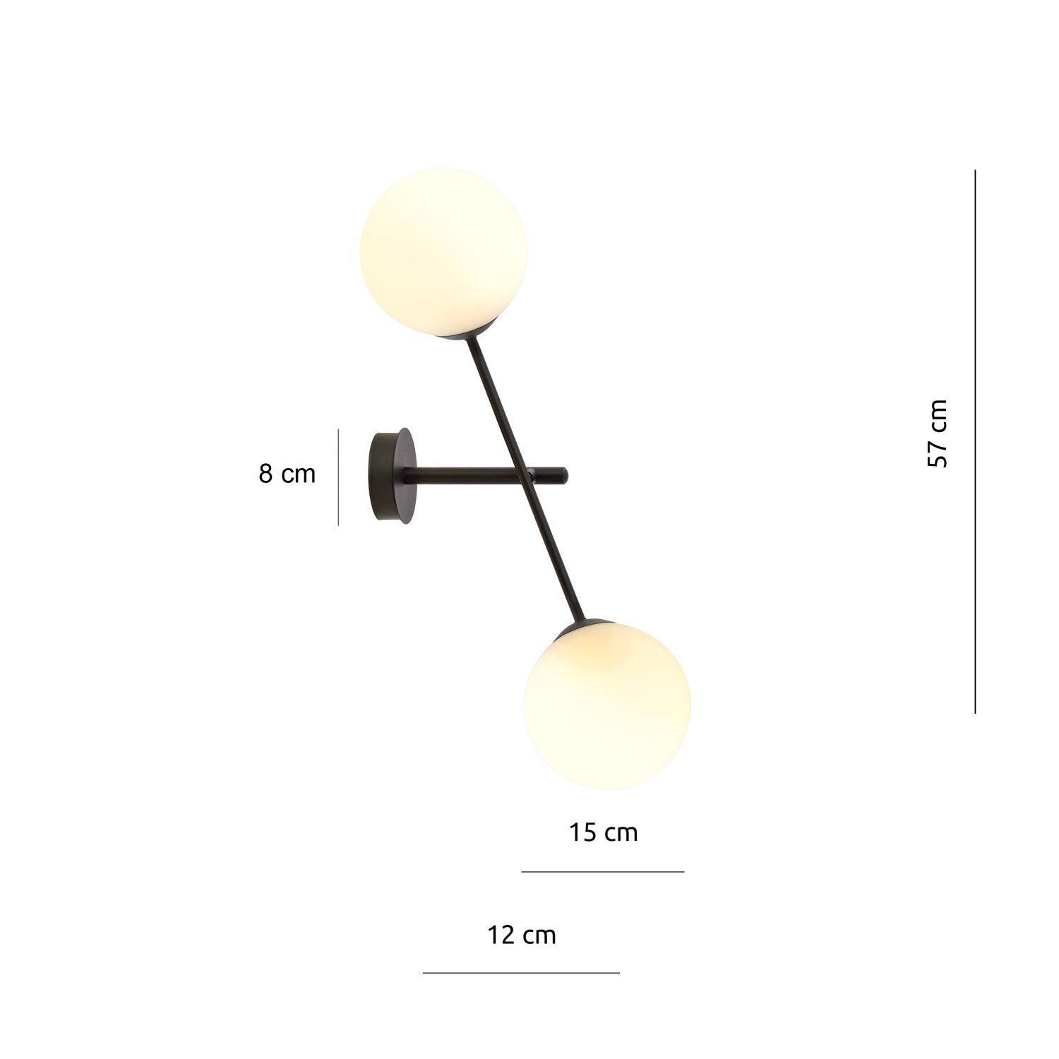Applique métal verre pivotant H : 57 cm noir blanc E14