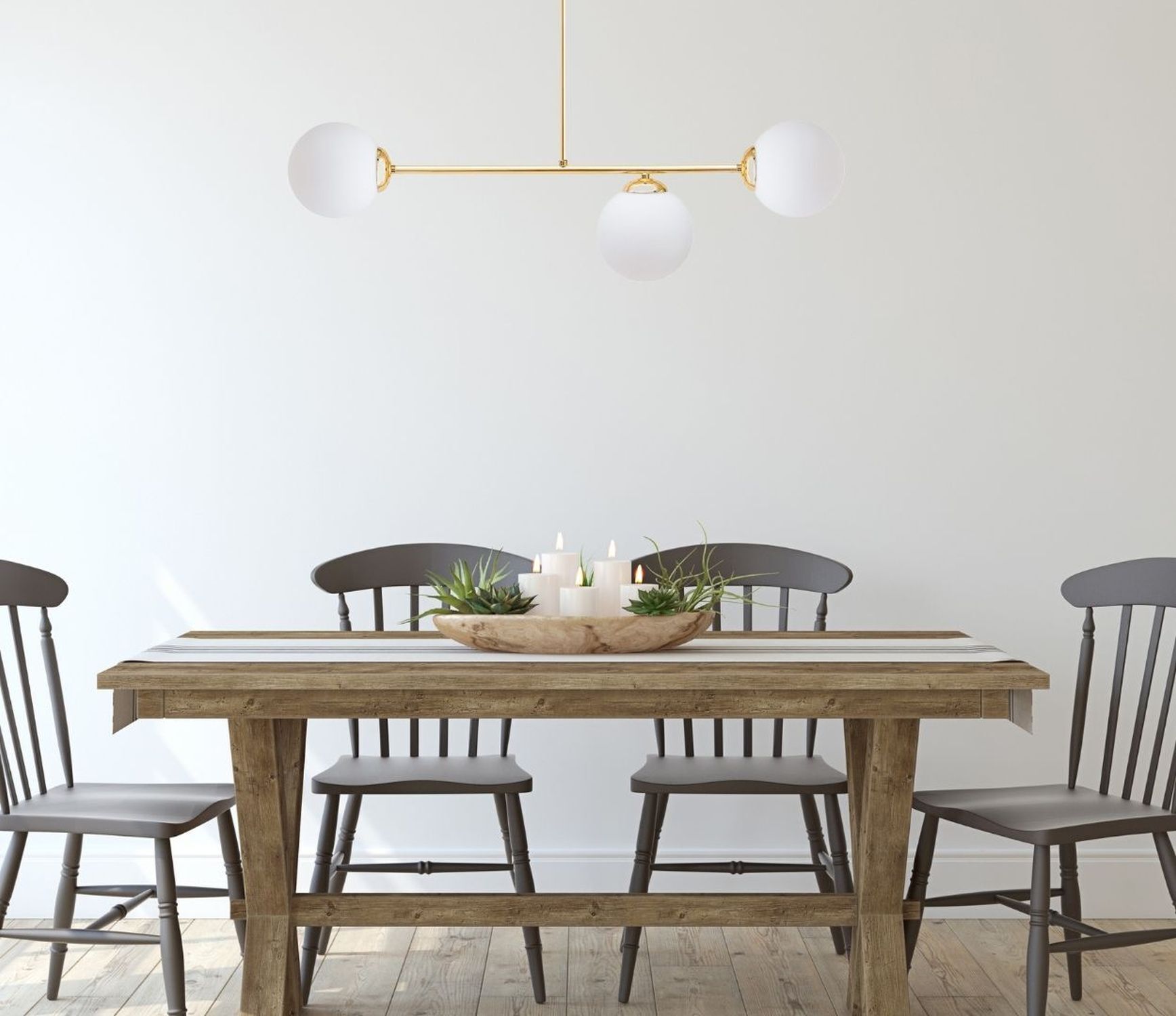 Goldene Deckenlampe Glaskugeln blendarm E27 Metall Esstisch, Mobiliar, Tabelle, Esszimmer, Tischplatte