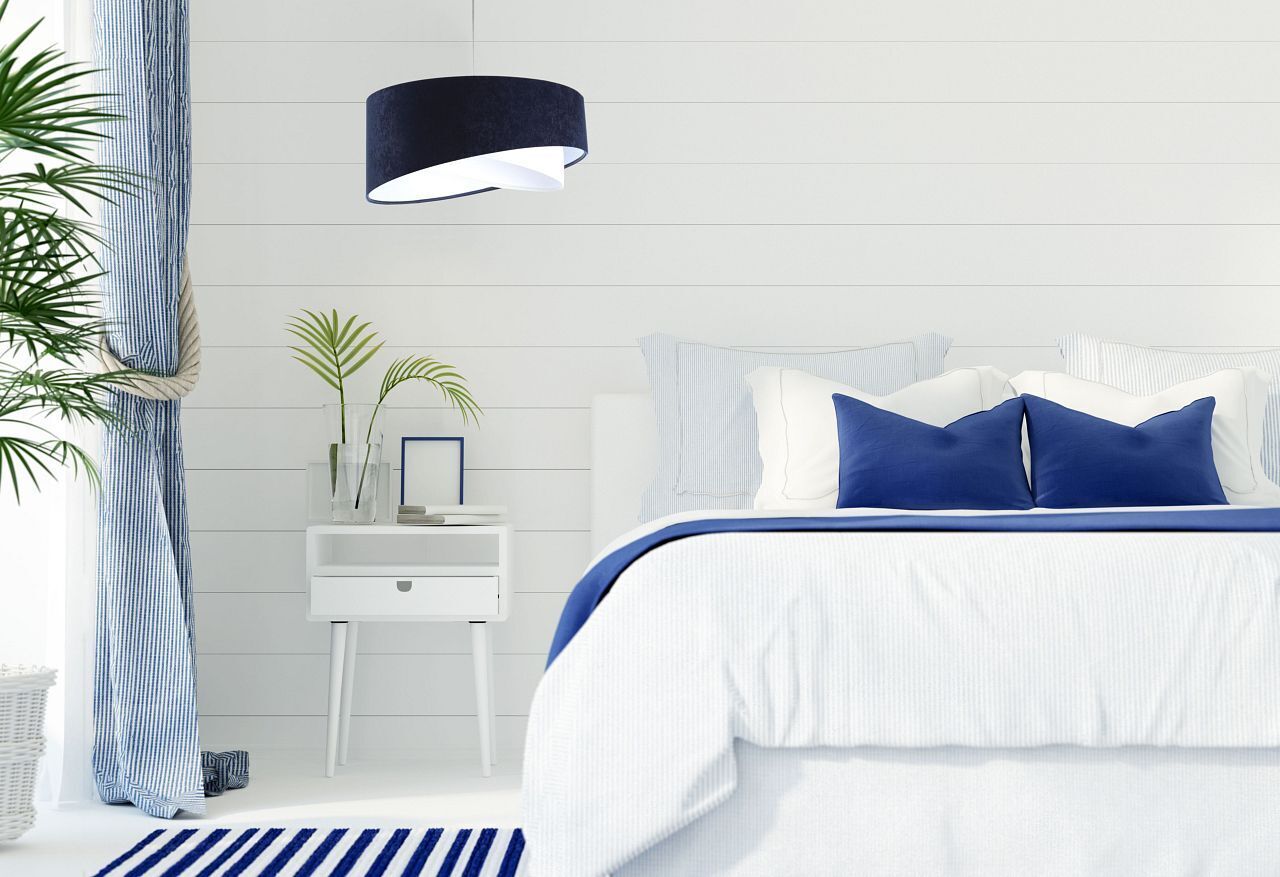 Lampe à suspendre Blanc Bleu E27 rond Ø 50 cm Tissu aspect velours