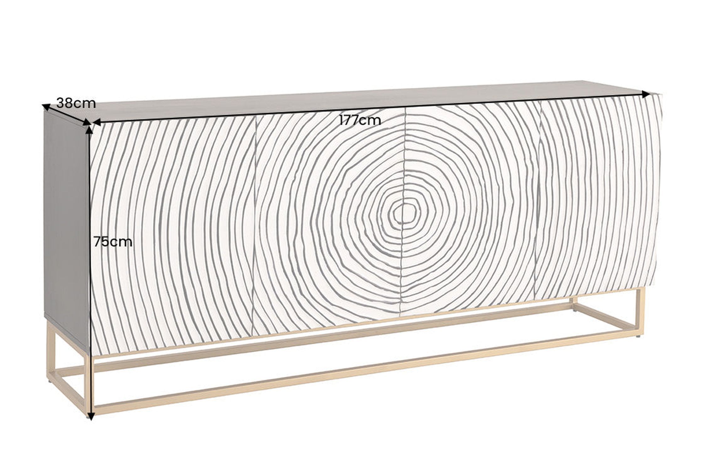 Sideboard noir blanc or largeur 177 cm fait main