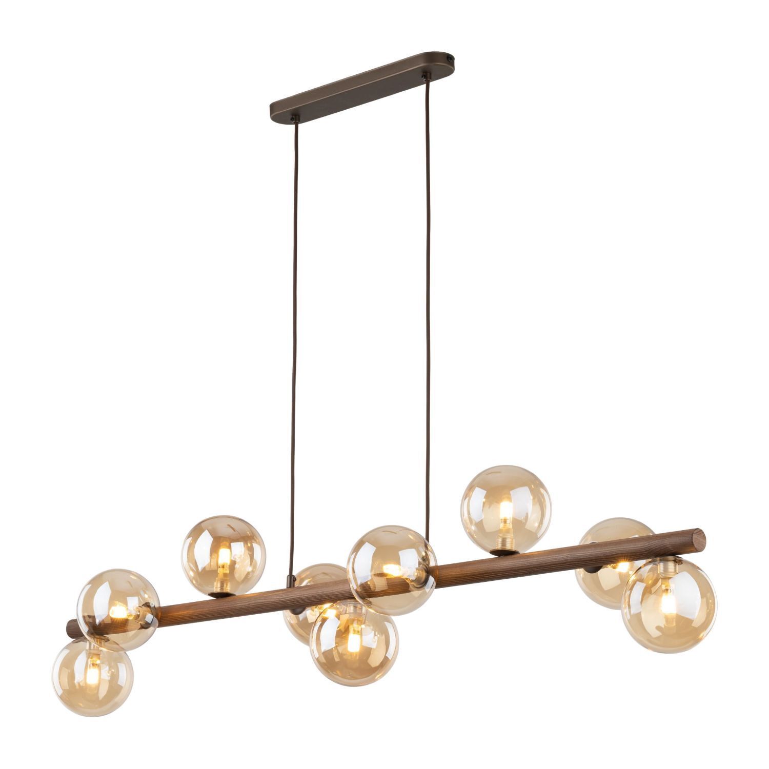 Pendelleuchte Holz zeitlos 117 cm Braun G9 Glas modern Hängelampe, Glaskugeln, Holzlampe, Edison-Lampe, Beleuchtungskunst