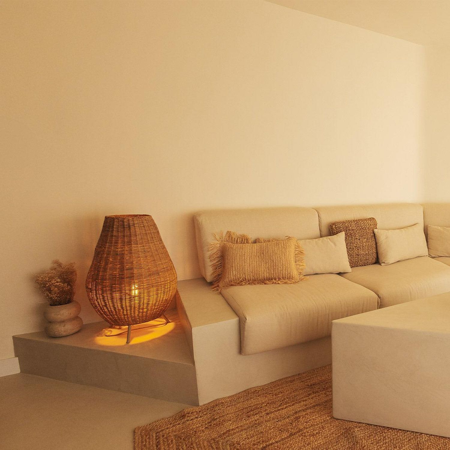 Lampe de table rotin 72 cm trépied câble fiche E27