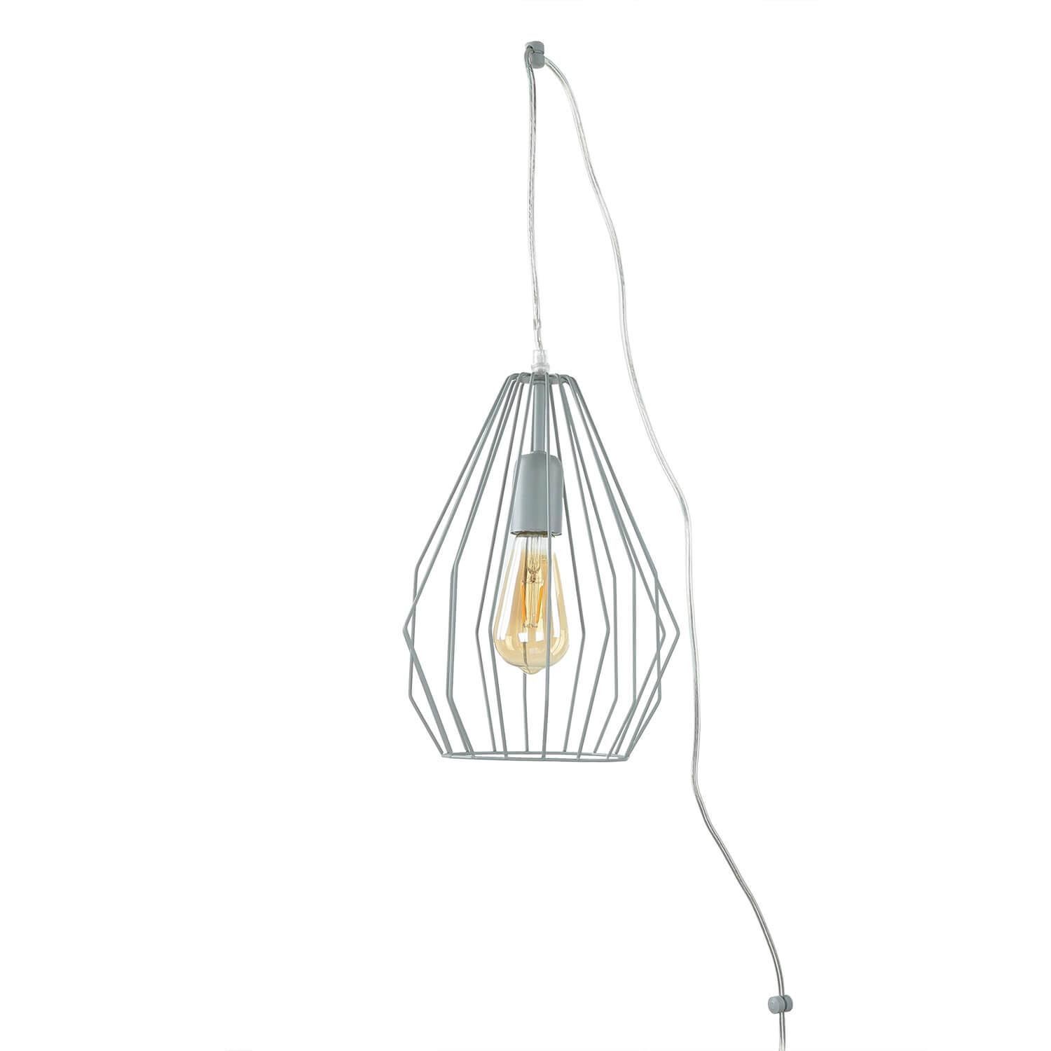 Hängelampe mit Stecker Kabel 5,5 m lang Grau flexibel Pendellampe, Metallkonstruktion, Geometrisch, E27, Hängelampe