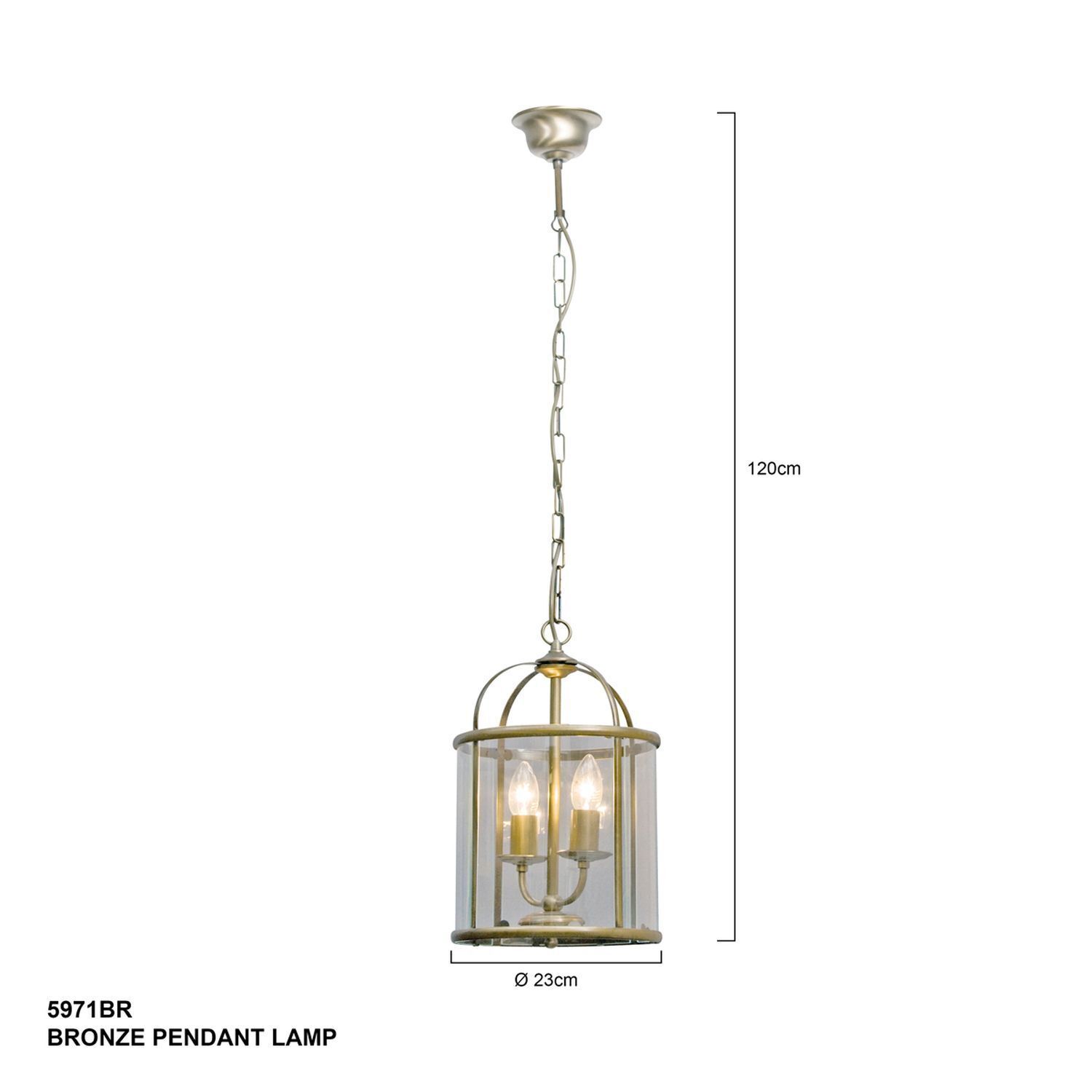 Lampe à suspendre verre métal en bronze L:23 cm E14 élégant