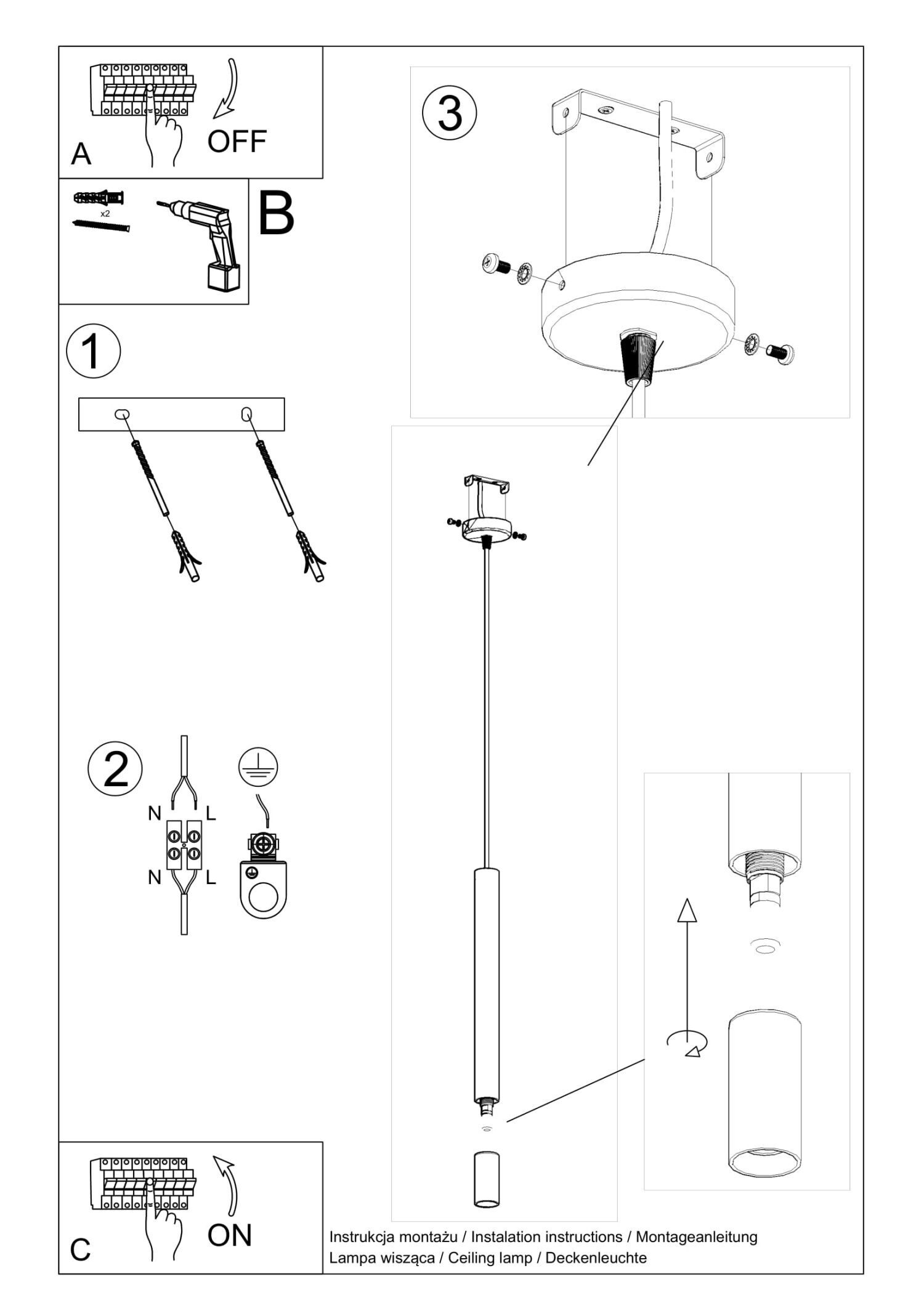 Lampe à suspendre étroite Ø 4 cm Métal Verre G9 Cylindre Moderne