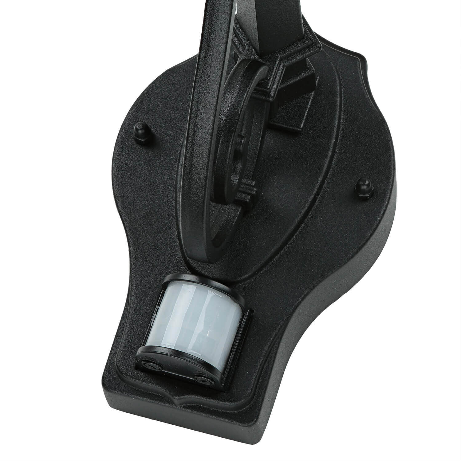 Schwarze Hoflampe mit Bewegungsmelder IP43 LEADWORTH Feuerwaffe, Waffe