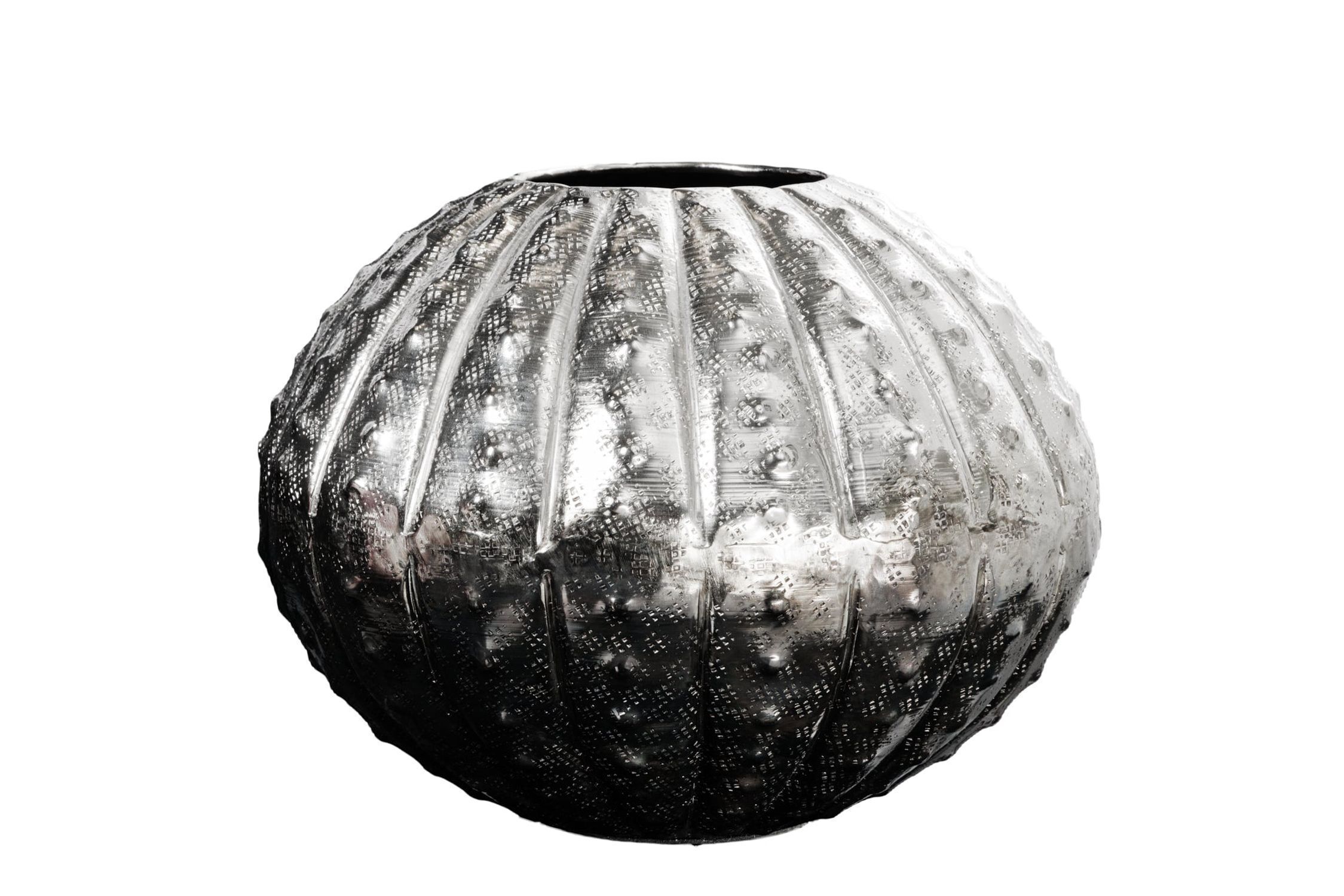 Dekovase Metall rund Ø 30 cm Hammerschlag in Silber Handarbeit