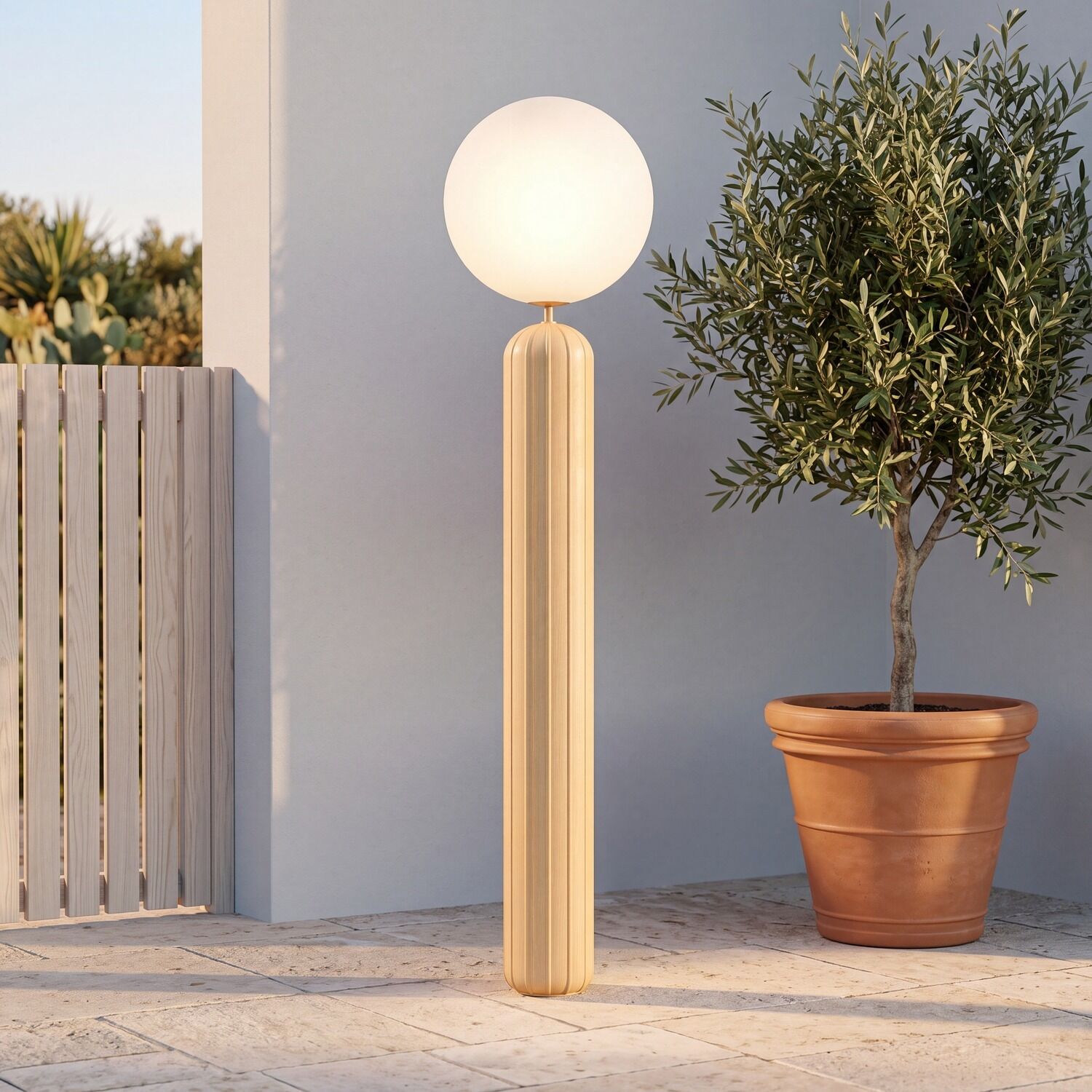 wegeleuchte-led-outdoor-stehleuchte-moderne-aussenleuchte-airi-1x-led-mit-7w-leuchtmittel-inklusive-senfgelb-weiss-lele141801-01 Gartenlampe, Stehlampe, Globe-Lampe, Holz-Design, Außenbeleuchtung