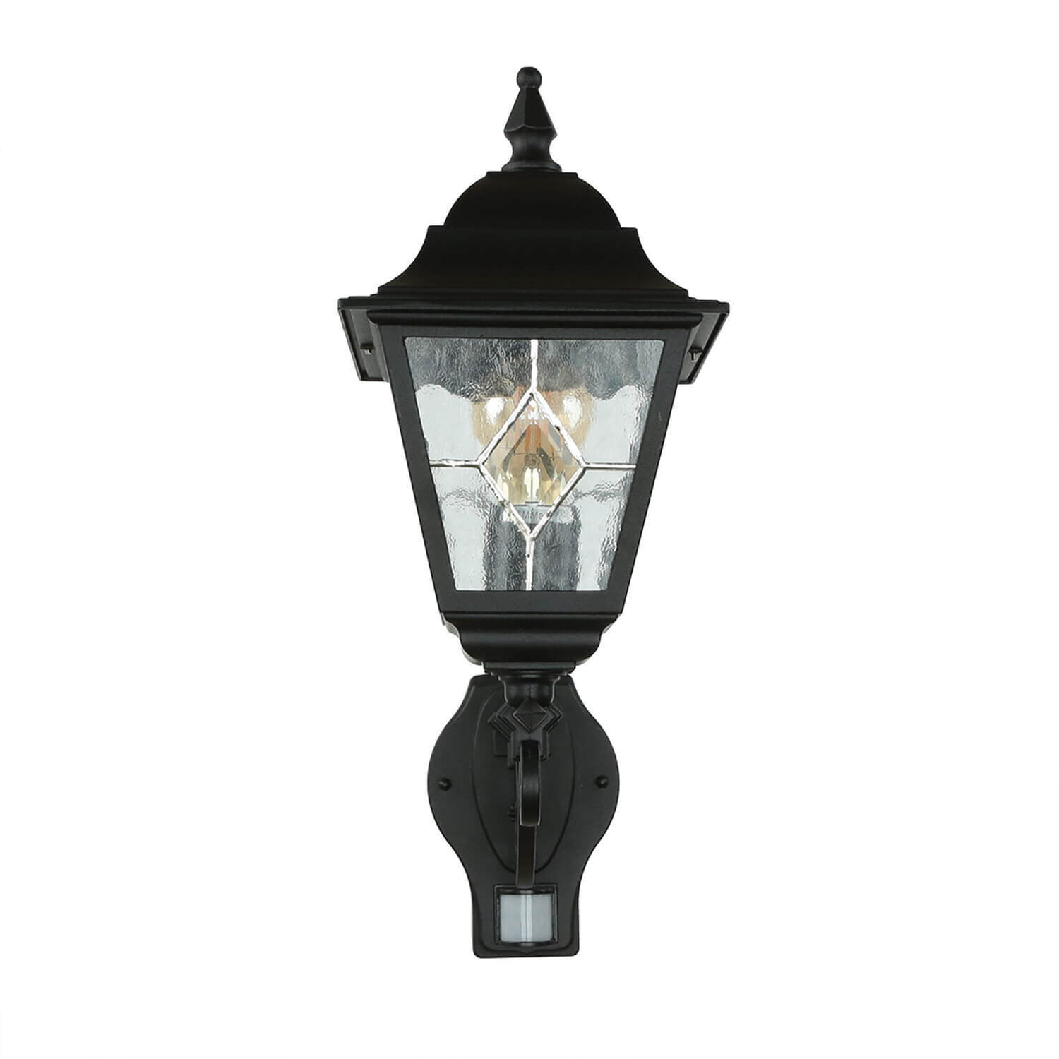 Schwarze Hoflampe mit Bewegungsmelder IP43 LEADWORTH Lampe