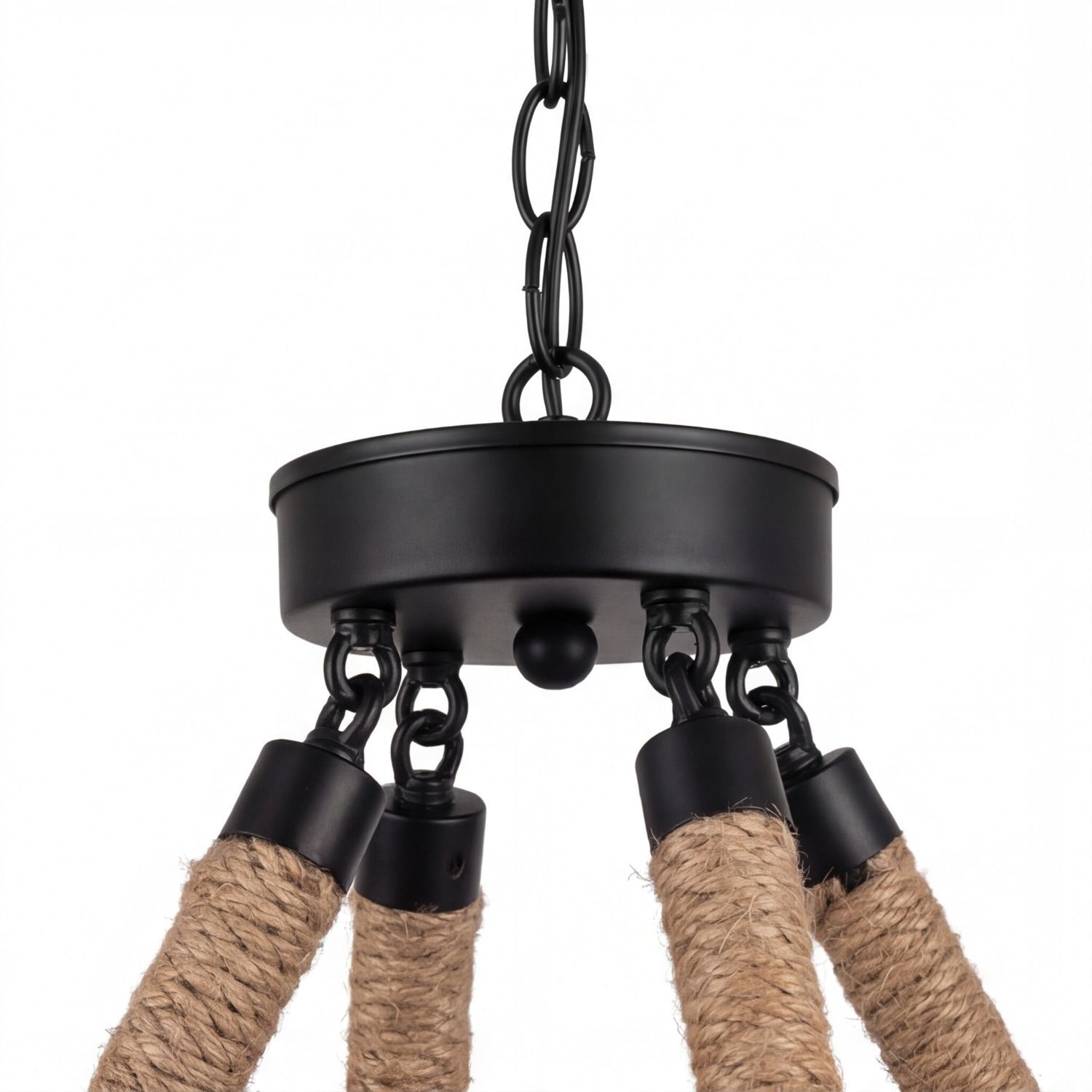 Kronleuchter Metall Rauchglas E27 B: 40 cm 4-flammig Kronleuchter, Hängeleuchte, Kette, Jutegeflecht, Rundkopf