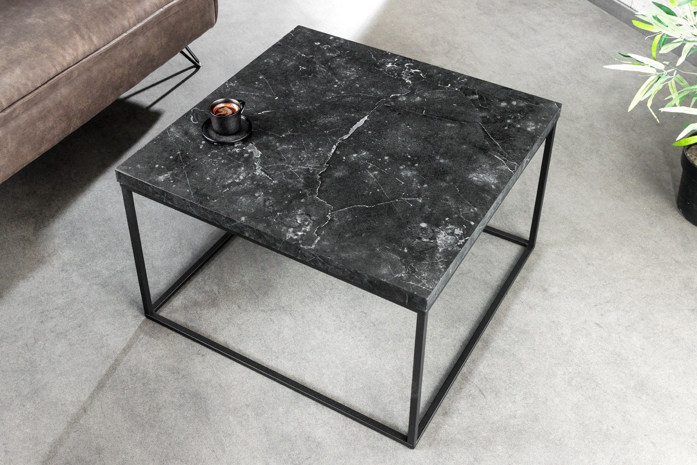Table basse noire 60 x 60 cm aspect marbre noir