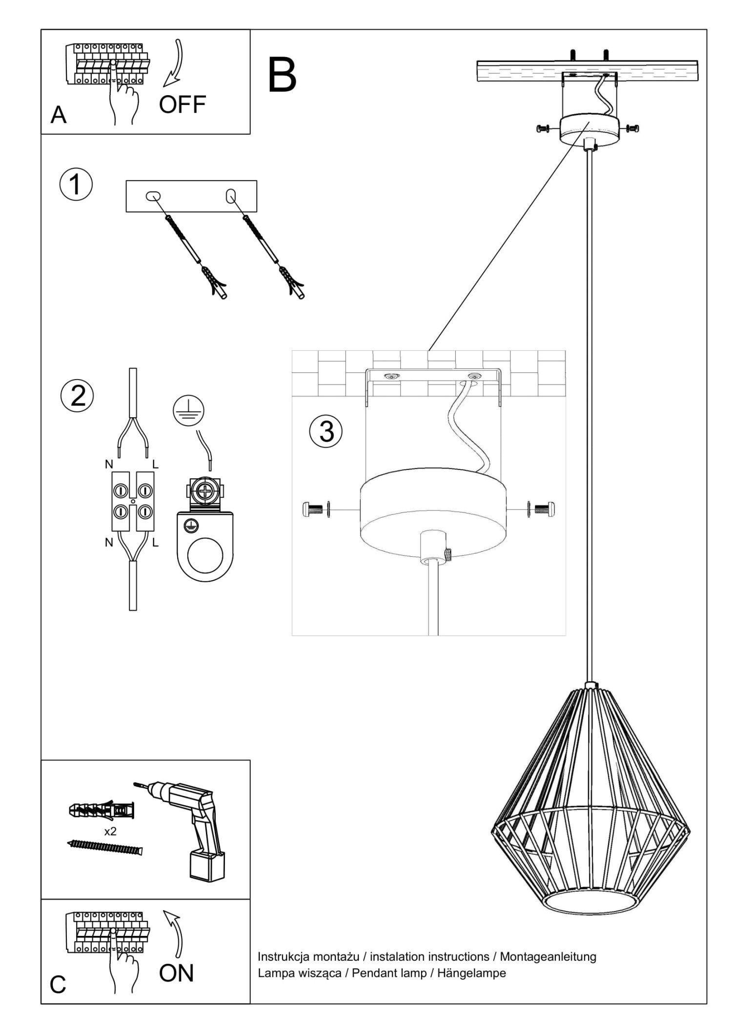 Lampe à suspendre Noir Blanc Géométrique Ø 28 cm Moderne E27
