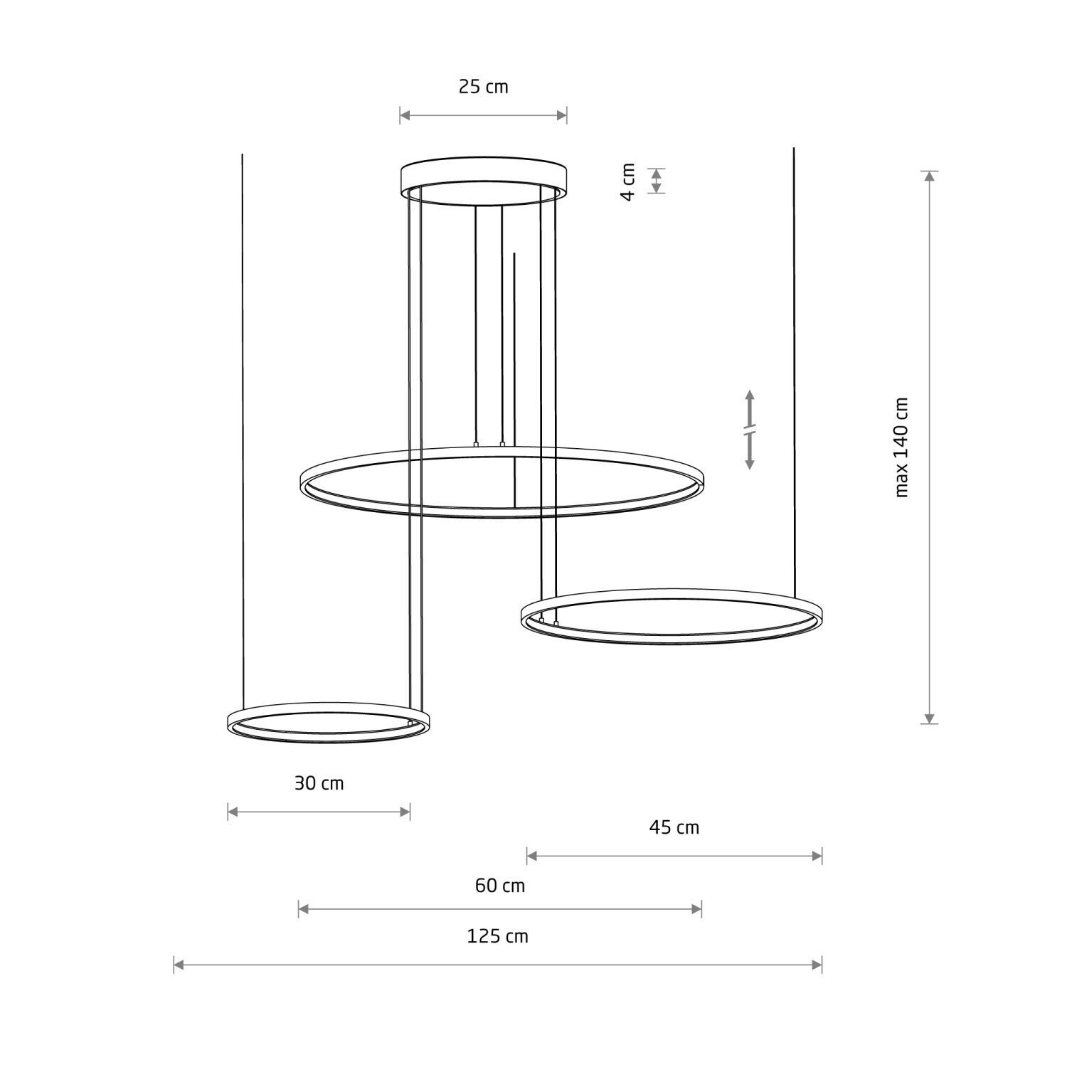 LED Lampe à suspendre XXL 3000 K 1600 lm noir métal 3 anneaux