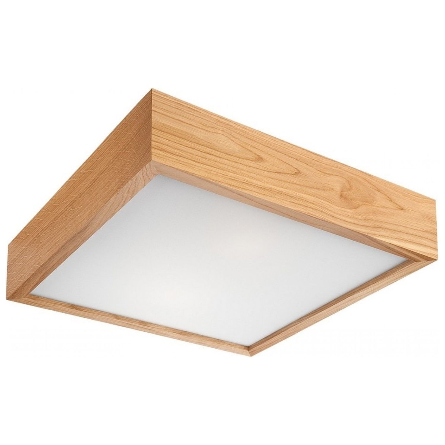 Plafonnier carré L : 37,5 cm en chêne 2x E27 bois verre