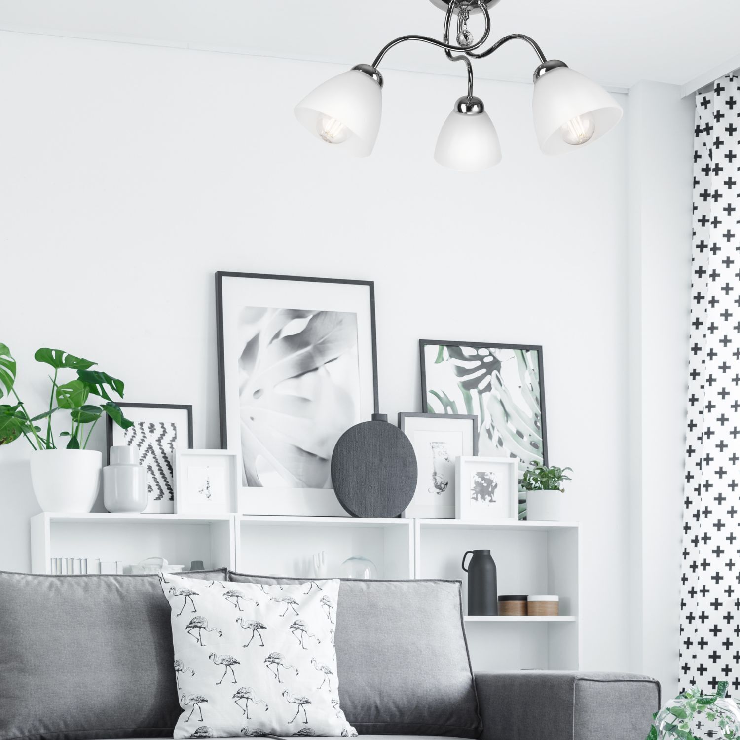 wohnzimmer, deko, wandregal, pflanze, kissen