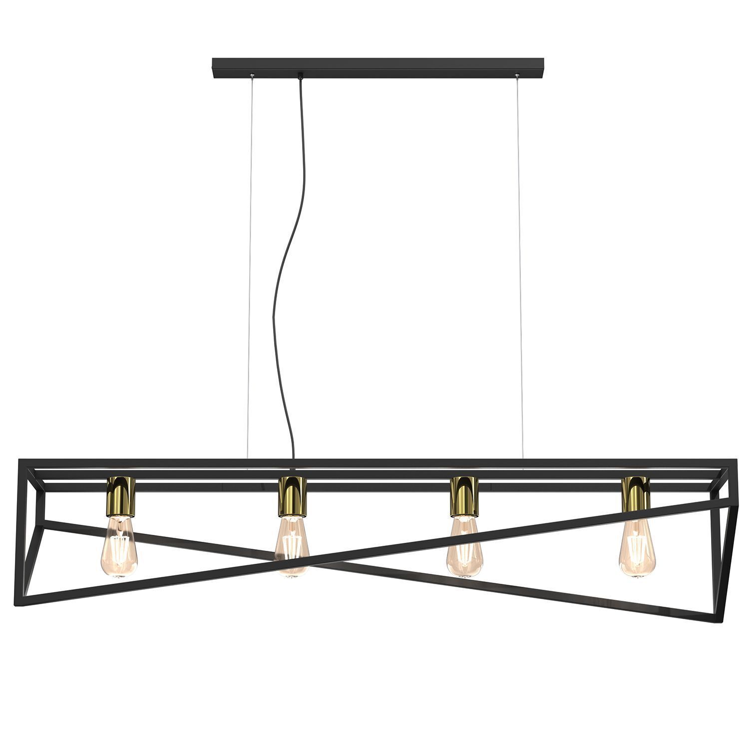 Suspension longue Noir Or E27 100 cm Industrial