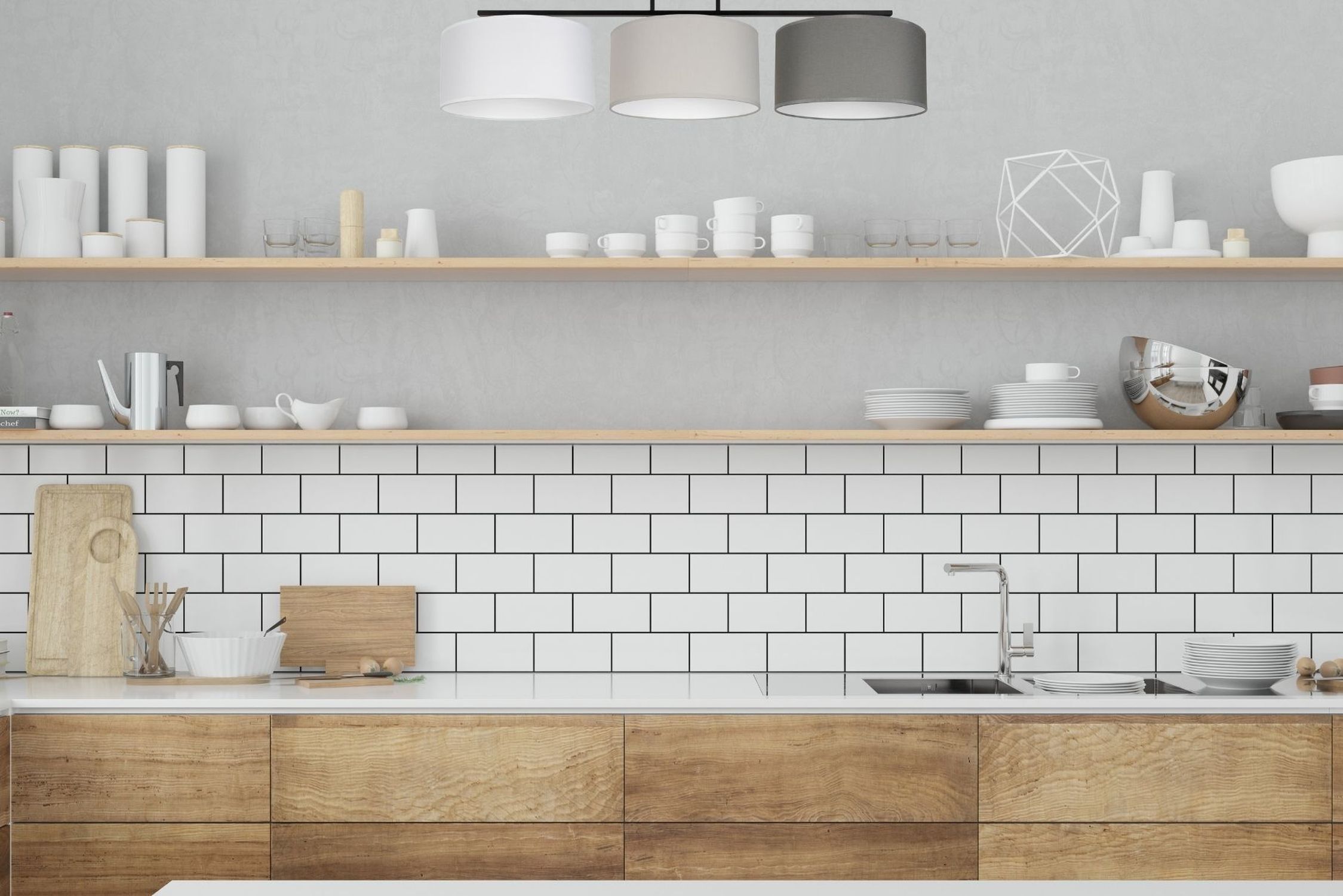 Deckenleuchte Stoff Weiß Ecru Graphit E27 L:100 cm Drinnen, Innenarchitektur, Wand, Küche, Regal